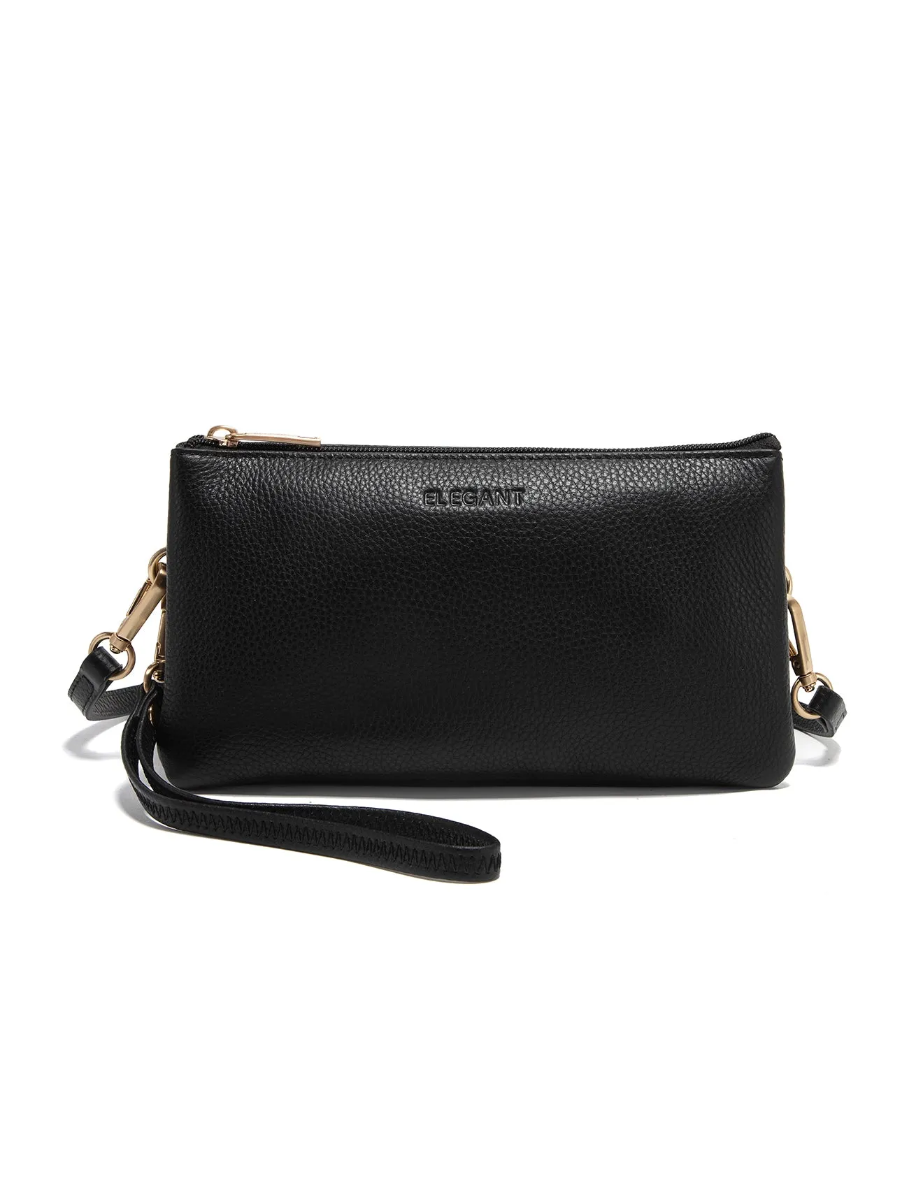 CANDICE LEATHER WALLET WITH SHOULDER STRAP- E1-0809-BLK