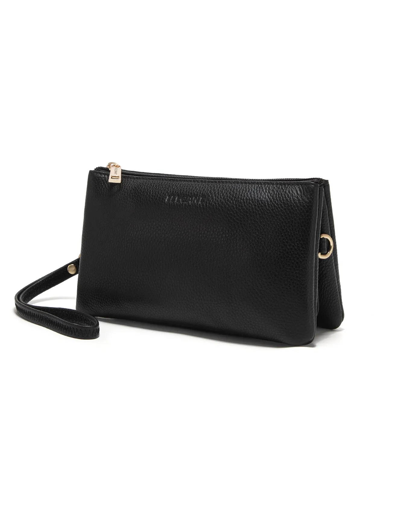CANDICE LEATHER WALLET WITH SHOULDER STRAP- E1-0809-BLK
