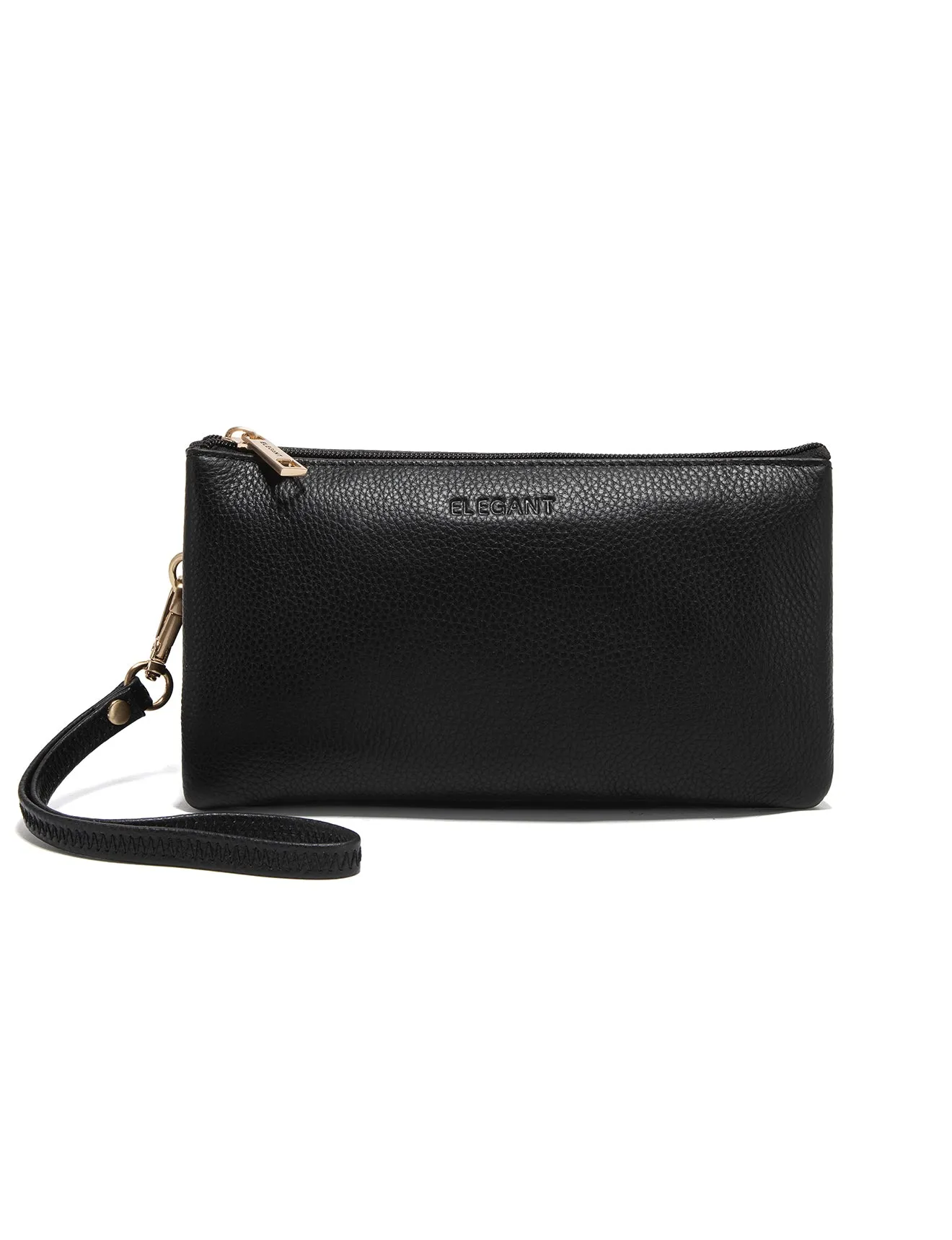 CANDICE LEATHER WALLET WITH SHOULDER STRAP- E1-0809-BLK
