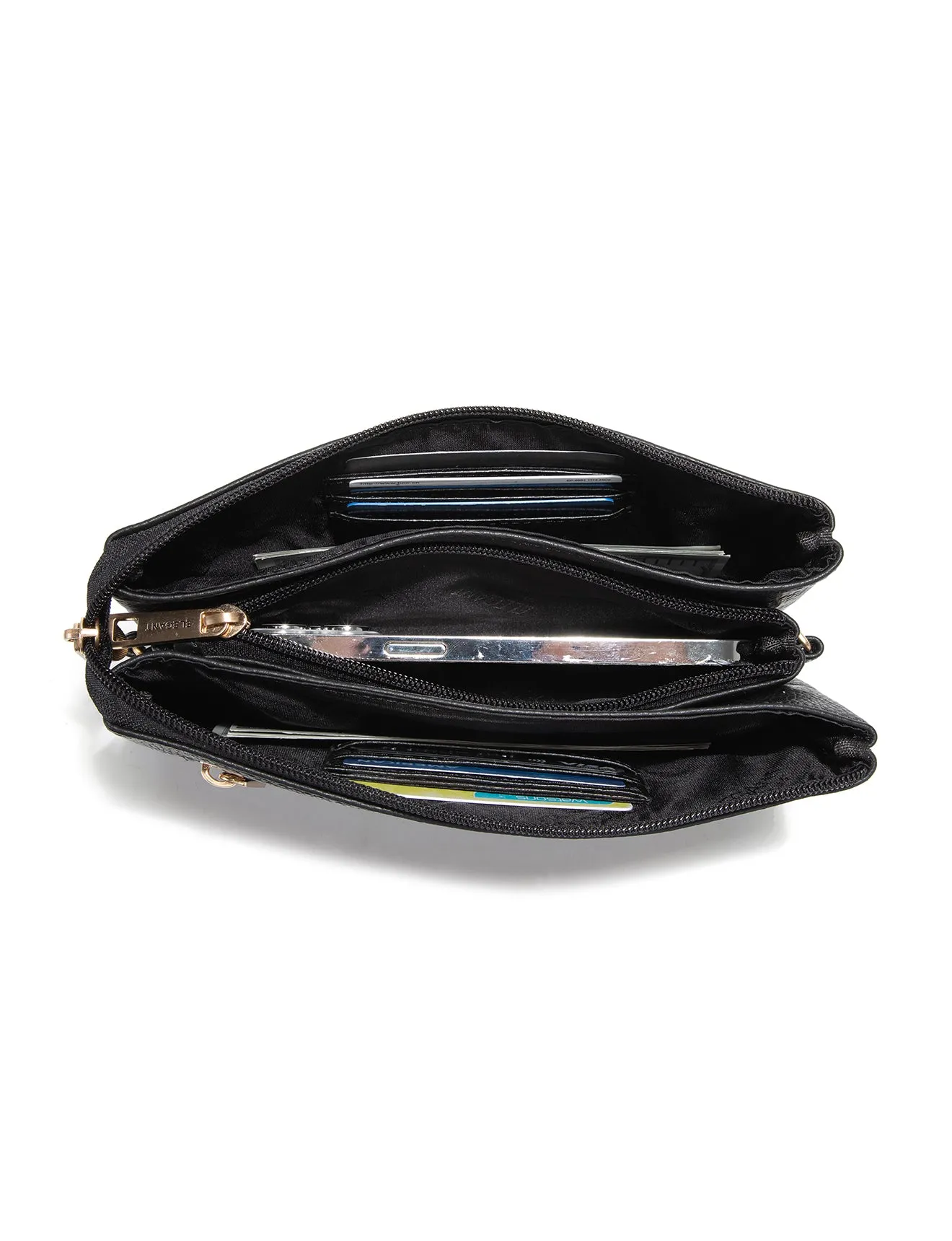 CANDICE LEATHER WALLET WITH SHOULDER STRAP- E1-0809-BLK