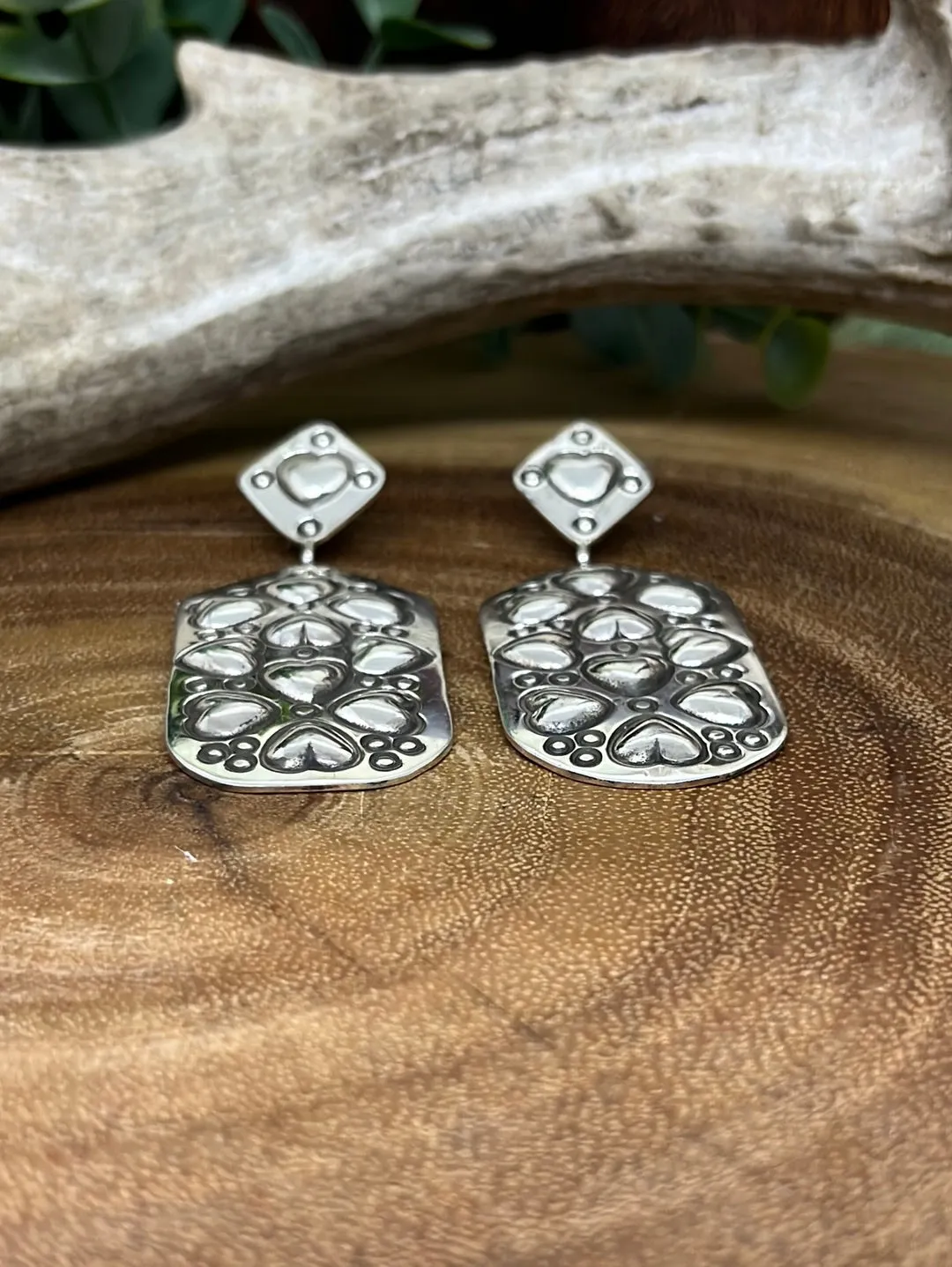 Carla Stamped Hearts Drop Sterling Earrings