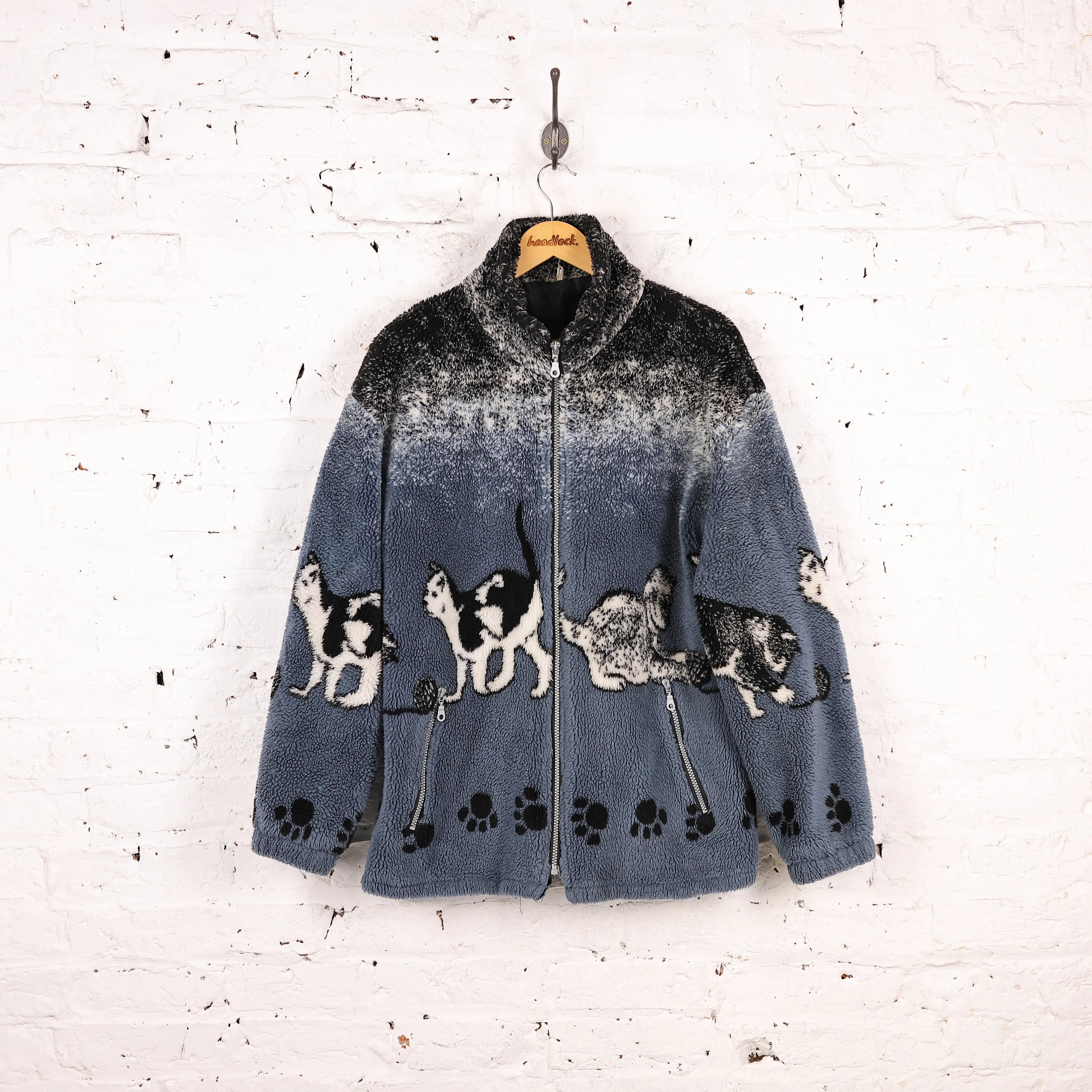 Cats Zip Up Fleece Jacket - Blue - L