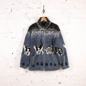 Cats Zip Up Fleece Jacket - Blue - L