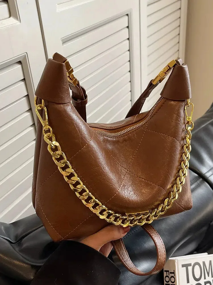 Chain Strap Leather Shoulder Bag