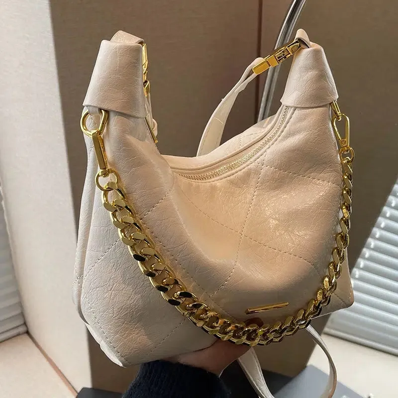 Chain Strap Leather Shoulder Bag