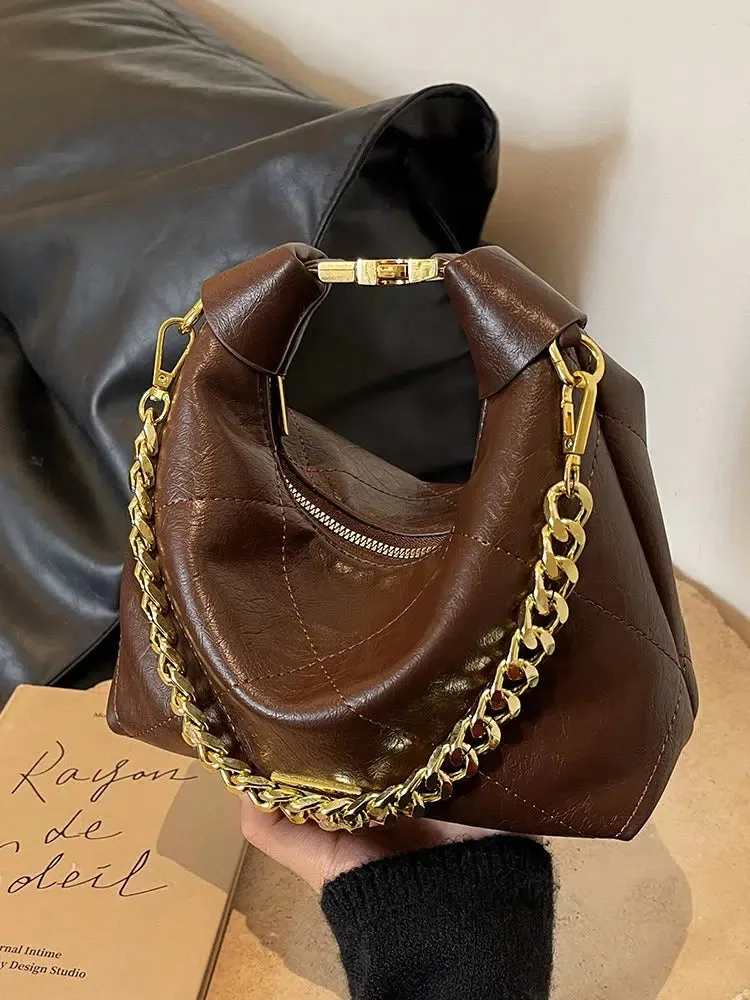 Chain Strap Leather Shoulder Bag