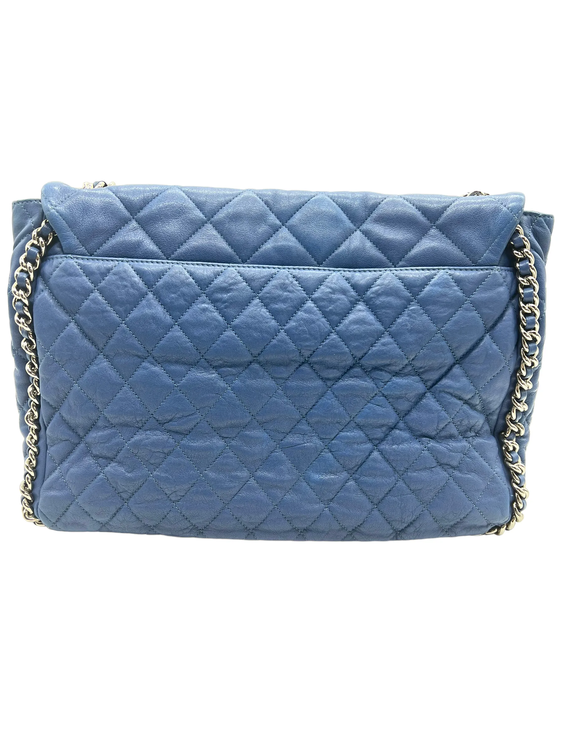 Chanel 2011-2012 Blue Washed Lambskin Maxi Chain Around Shoulder Bag