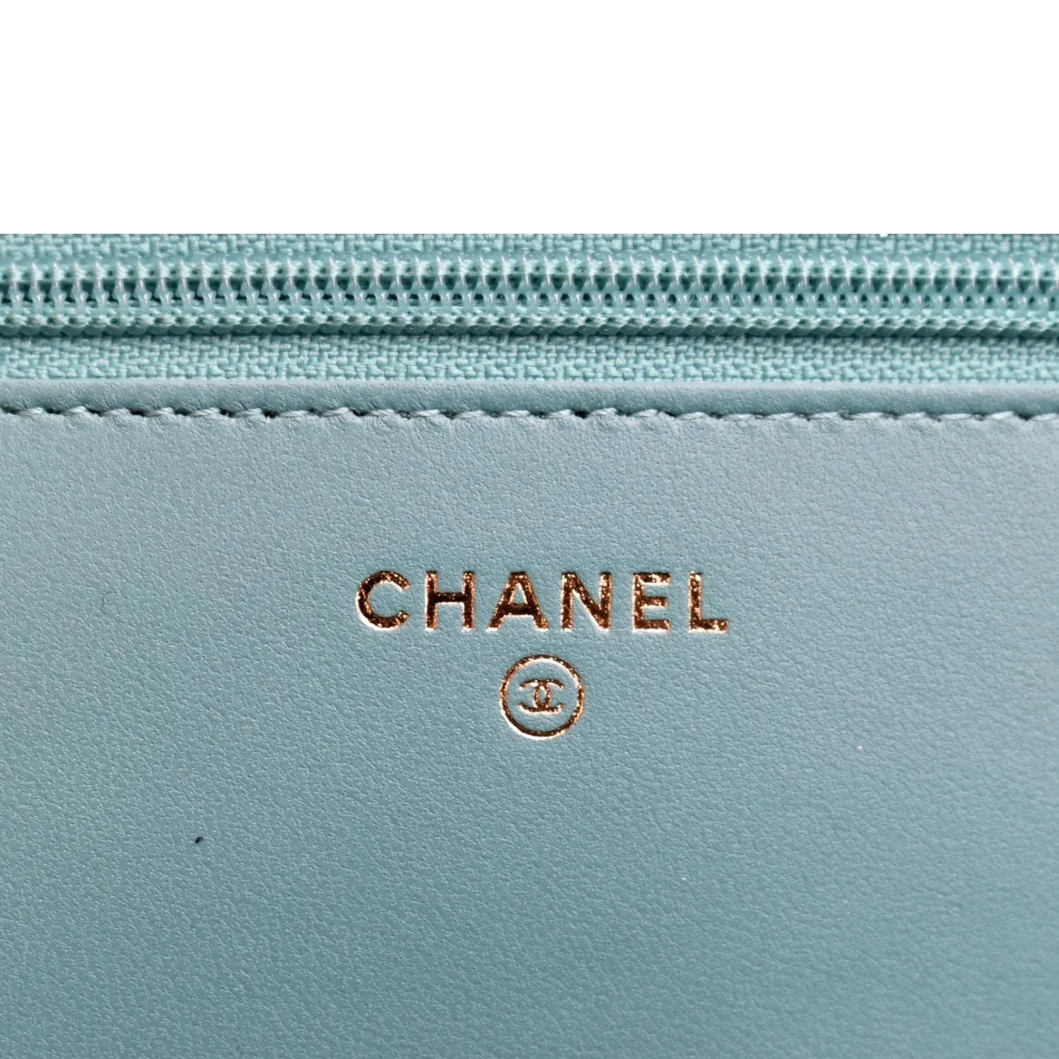 CHANEL CC WOC Chevron Leather Wallet On Chain Crossbody Bag Turquoise