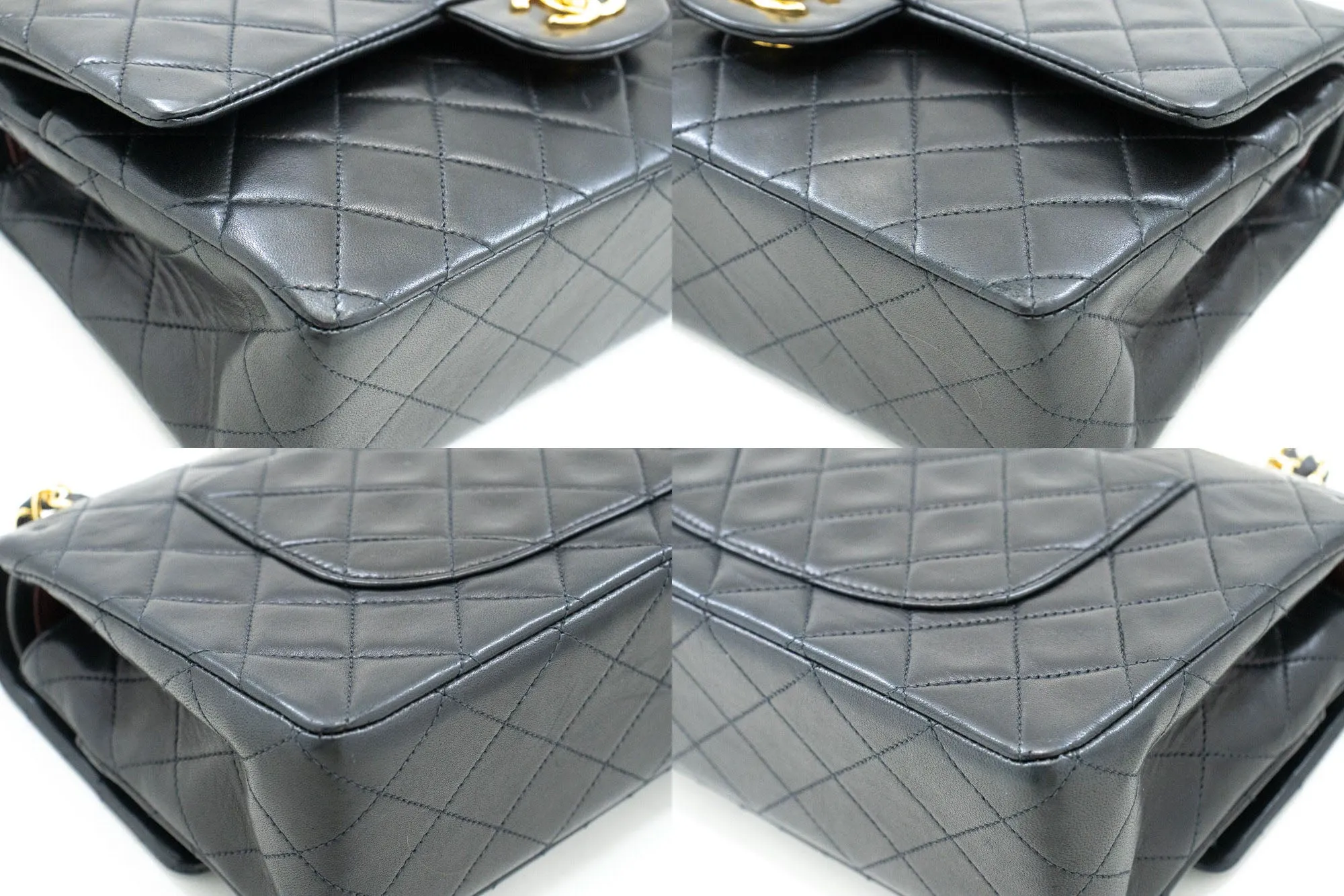 CHANEL Classic Double Flap 10" Chain Shoulder Bag Black Lambskin p26