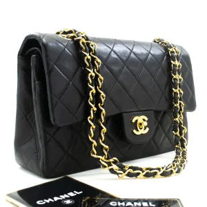 CHANEL Classic Double Flap 10" Chain Shoulder Bag Black Lambskin p26