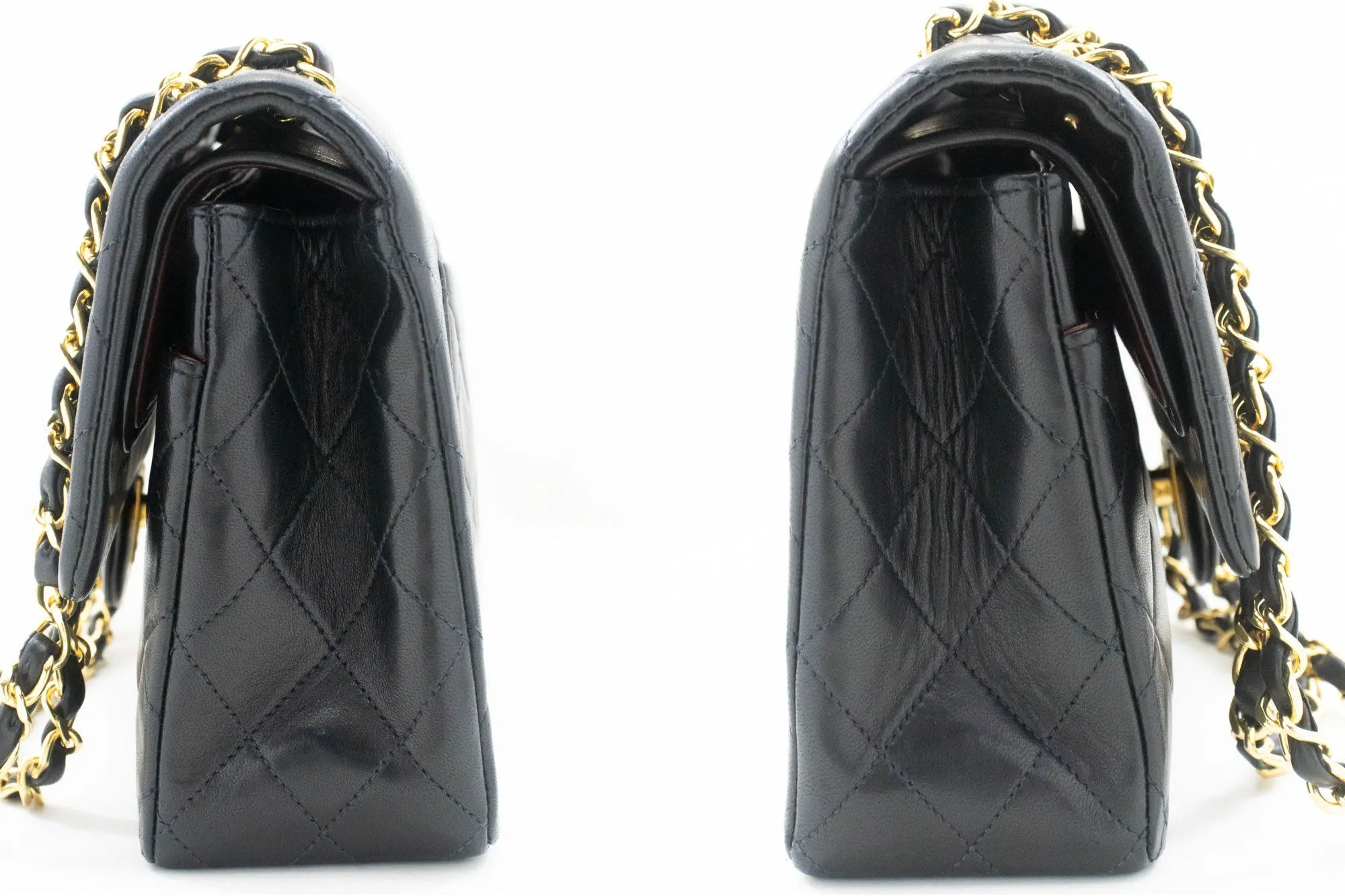 CHANEL Classic Double Flap 10" Chain Shoulder Bag Black Lambskin p26