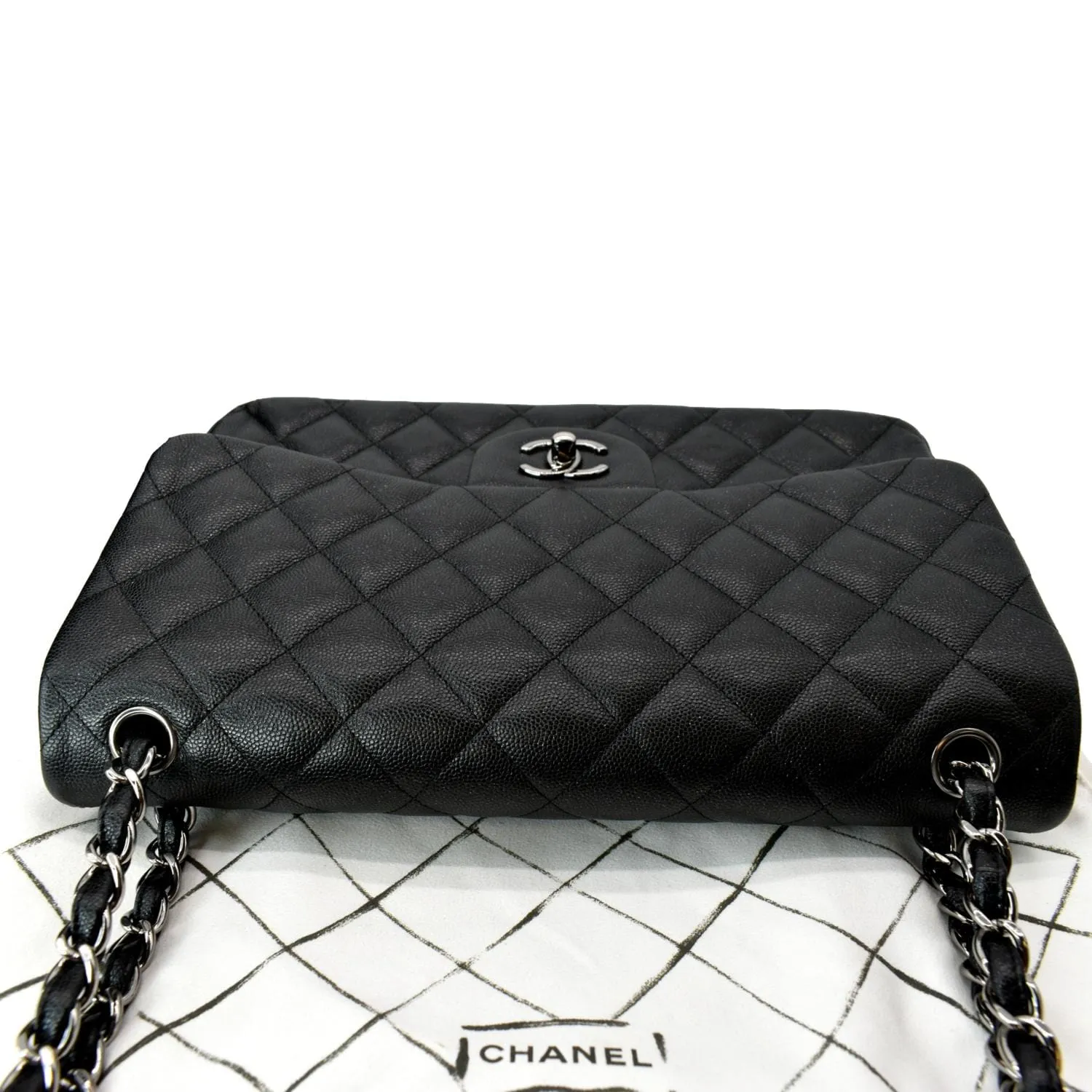 CHANEL Classic Double Flap Caviar Leather Shoulder Bag Black