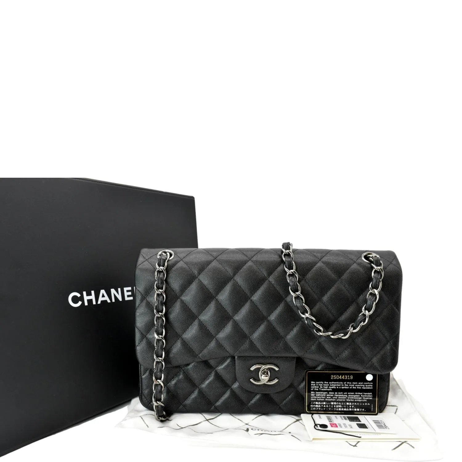 CHANEL Classic Double Flap Caviar Leather Shoulder Bag Black