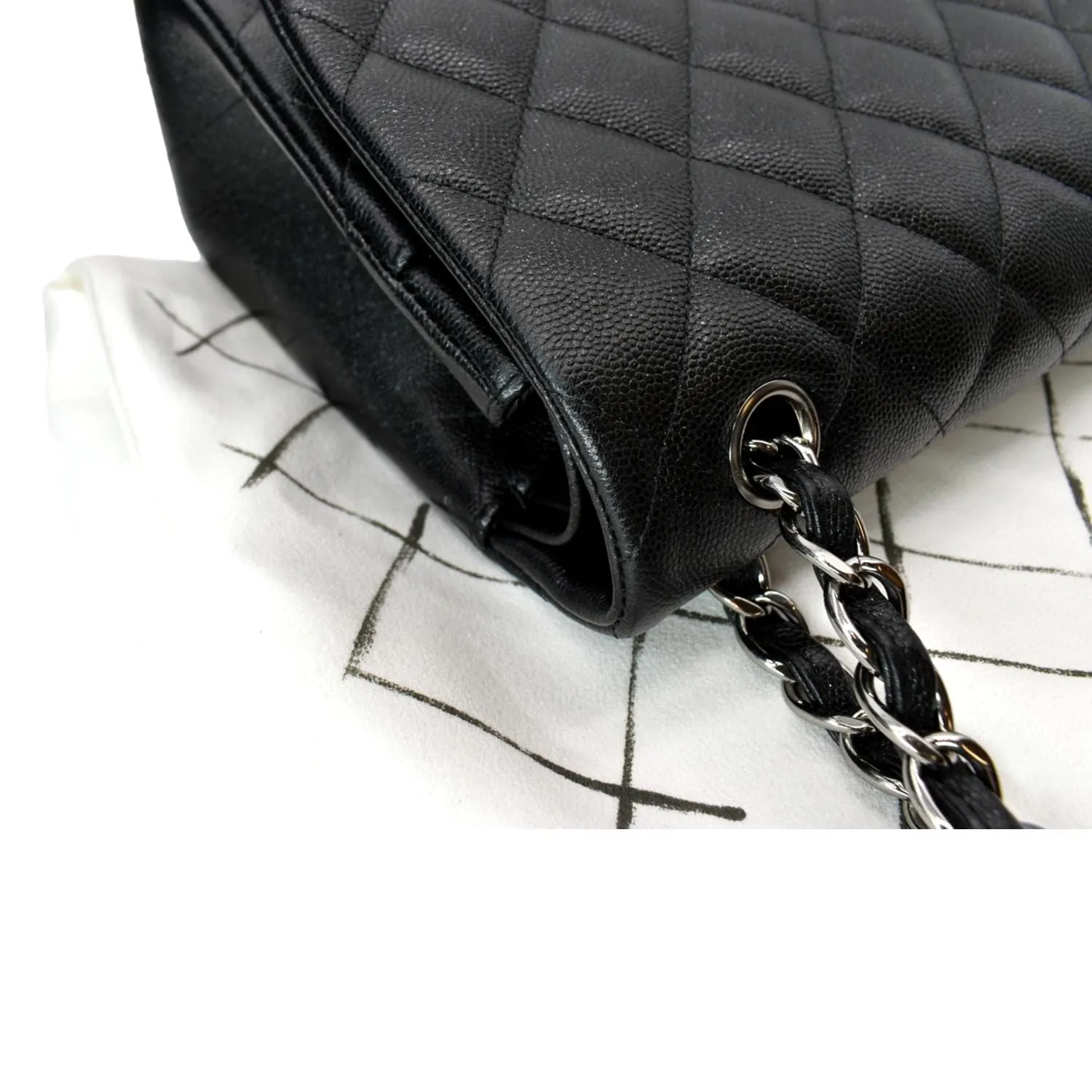 CHANEL Classic Double Flap Caviar Leather Shoulder Bag Black