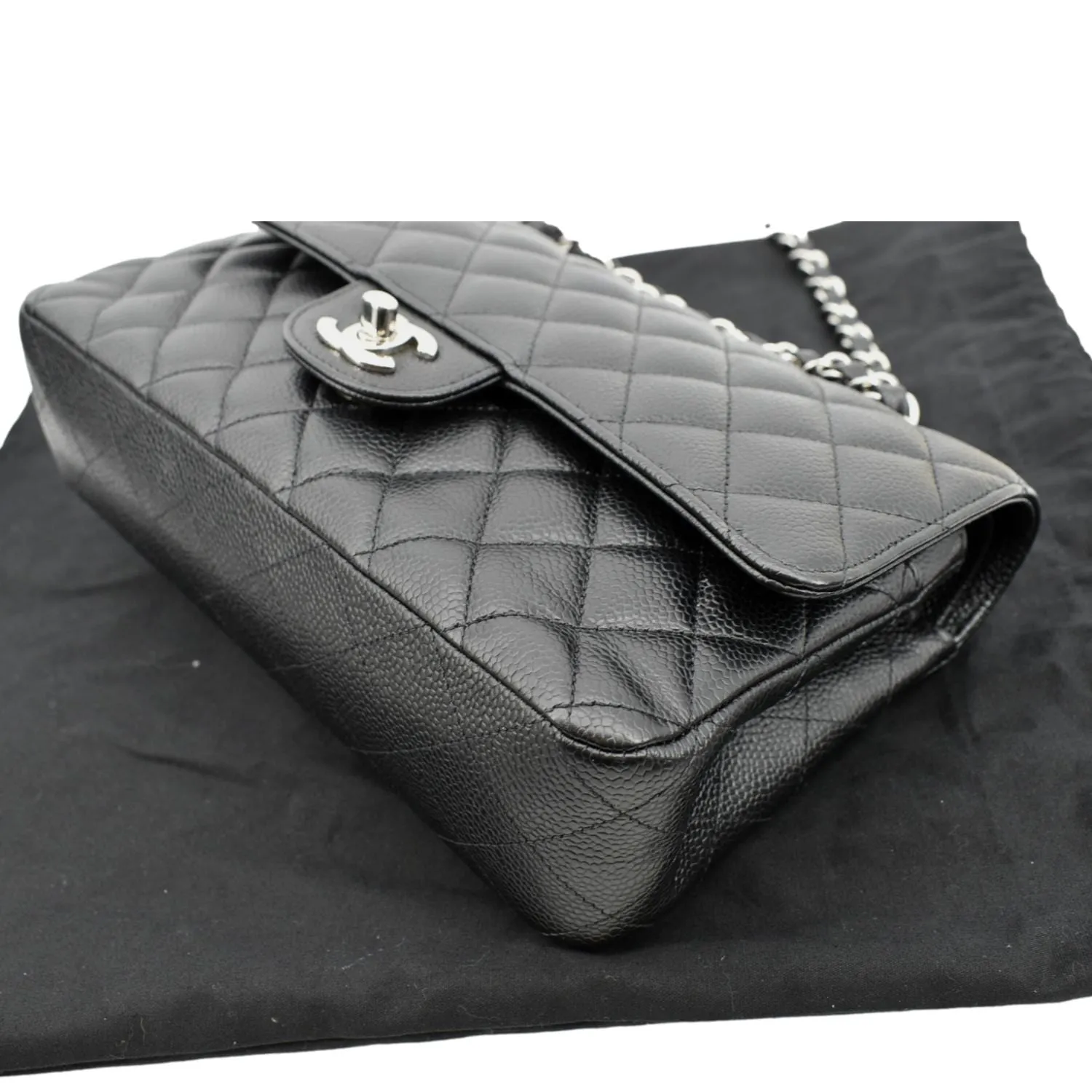 CHANEL Classic Medium Double Flap Caviar Leather Shoulder Bag Black