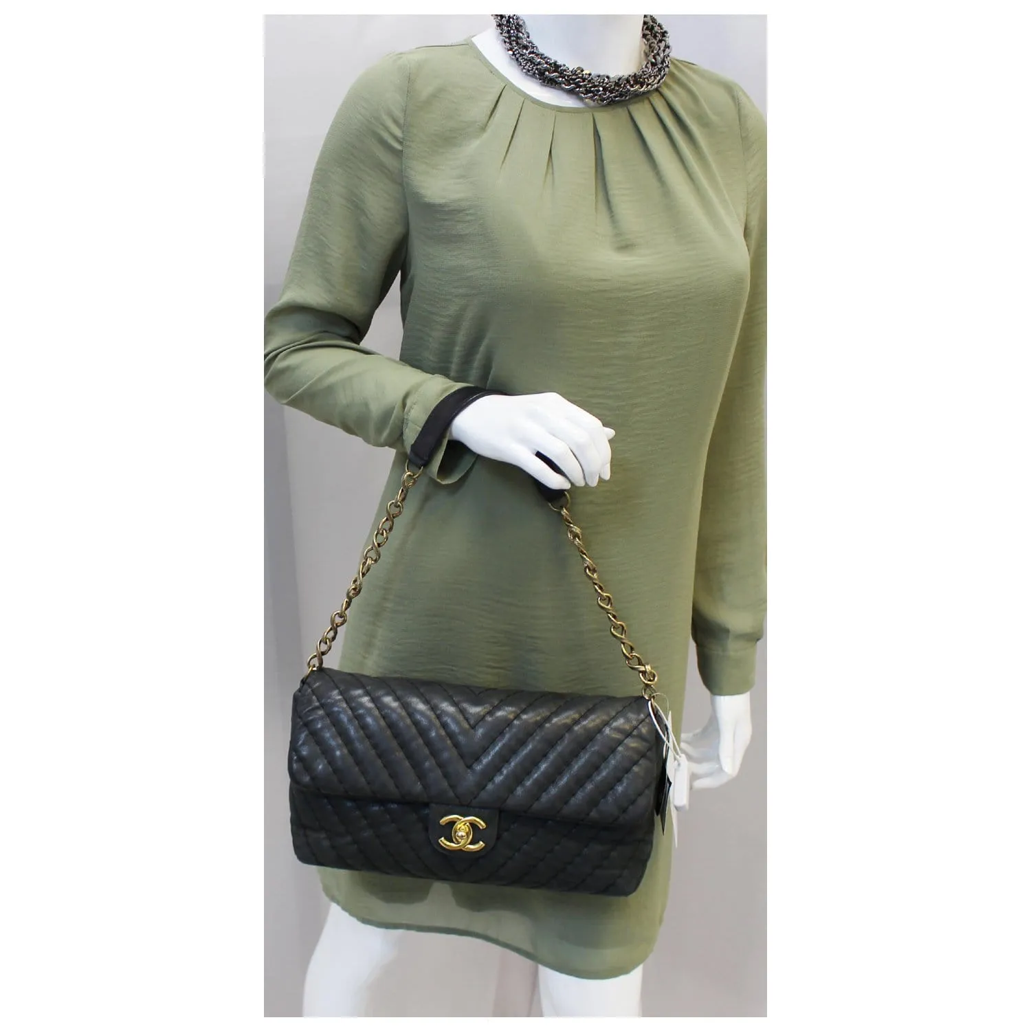 CHANEL Iridescent Calfskin Surpique Chevron Large Classic Flap Bag - Sale