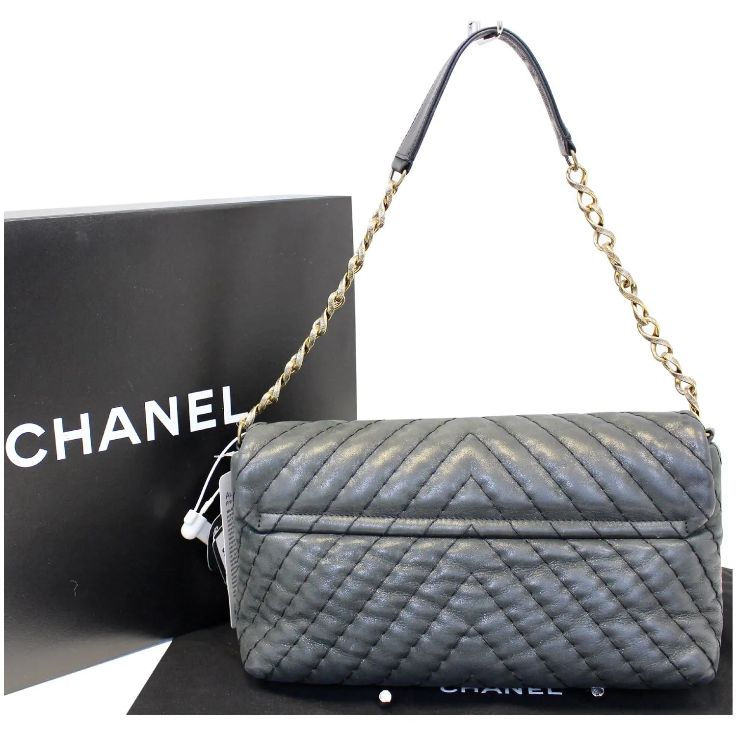 CHANEL Iridescent Calfskin Surpique Chevron Large Classic Flap Bag - Sale