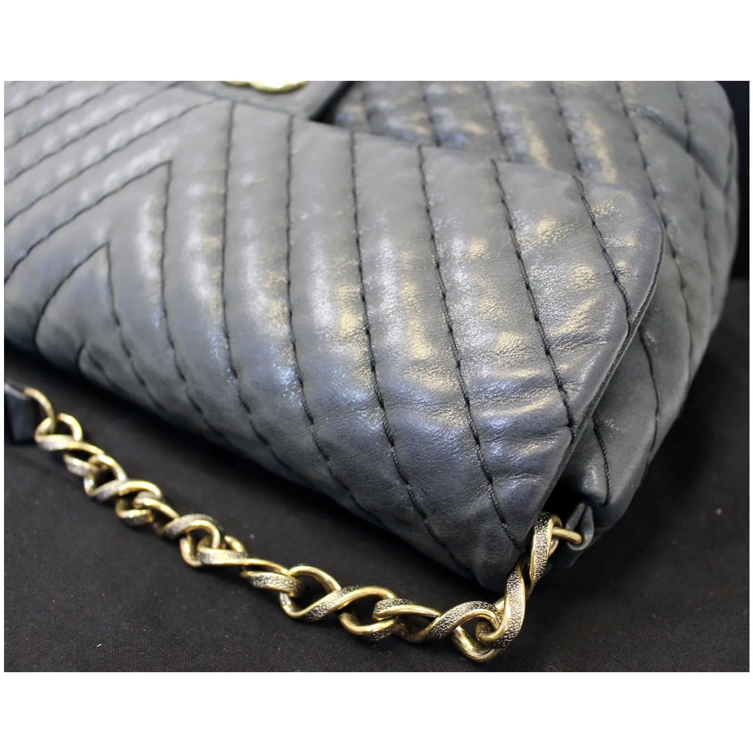 CHANEL Iridescent Calfskin Surpique Chevron Large Classic Flap Bag - Sale