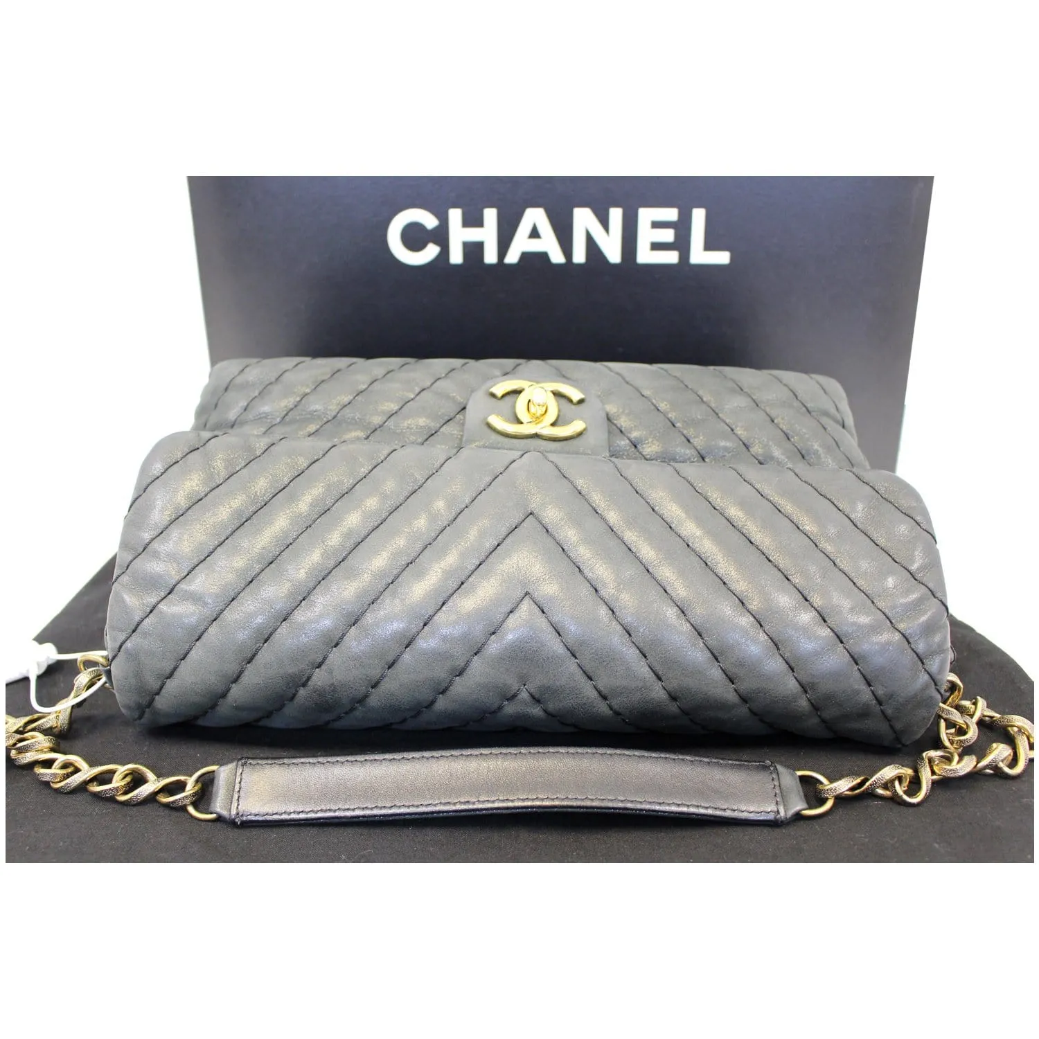 CHANEL Iridescent Calfskin Surpique Chevron Large Classic Flap Bag - Sale