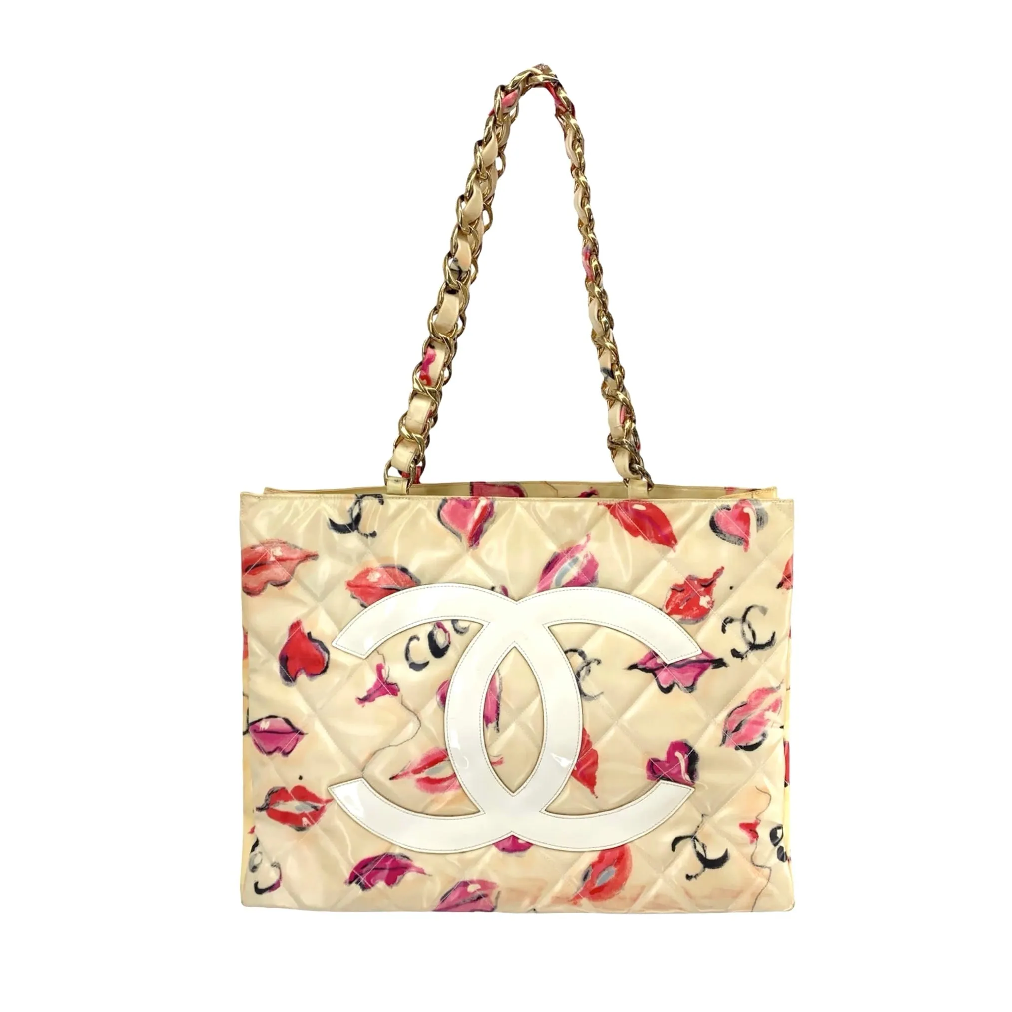 Chanel Lip Print Patent Jumbo Chain Tote