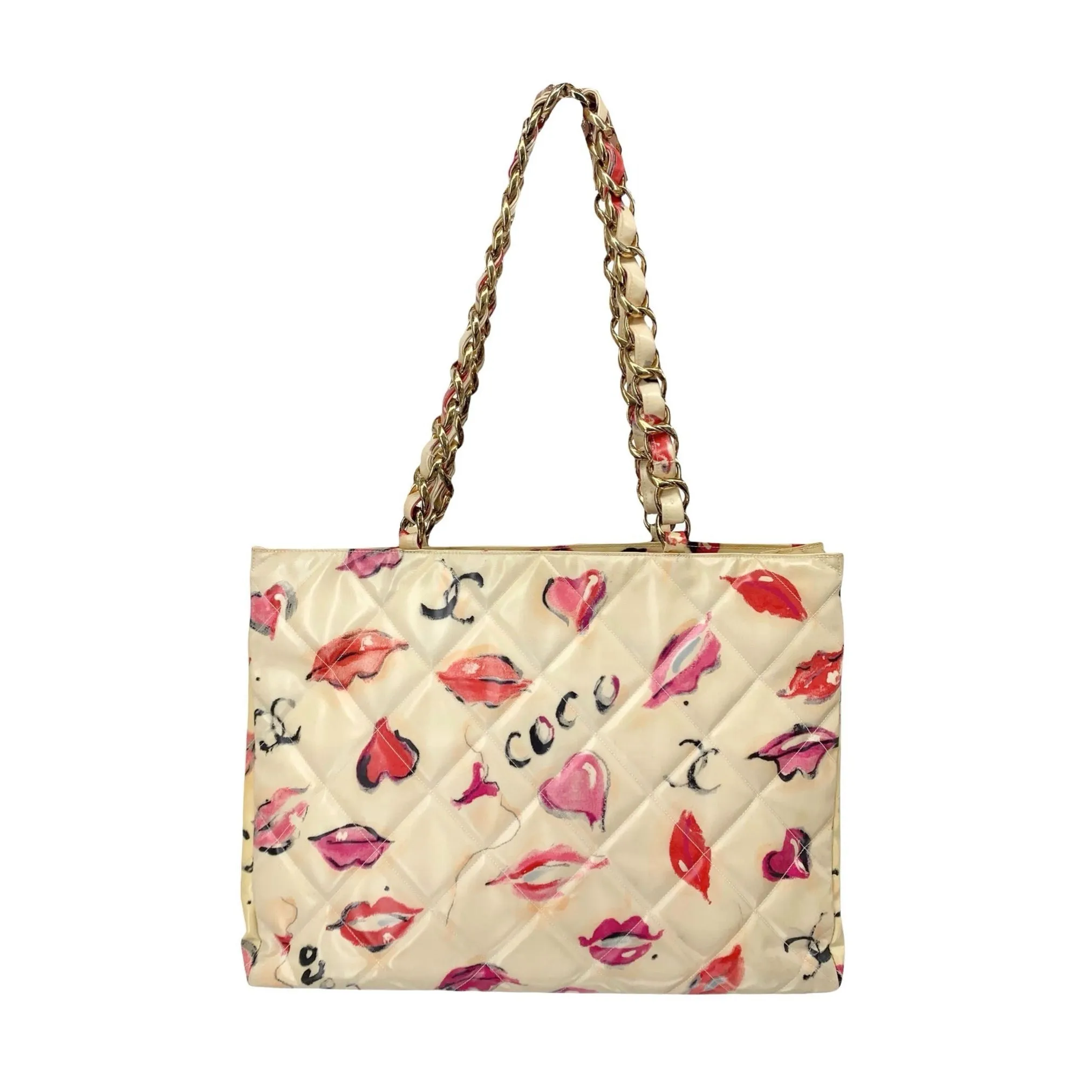 Chanel Lip Print Patent Jumbo Chain Tote