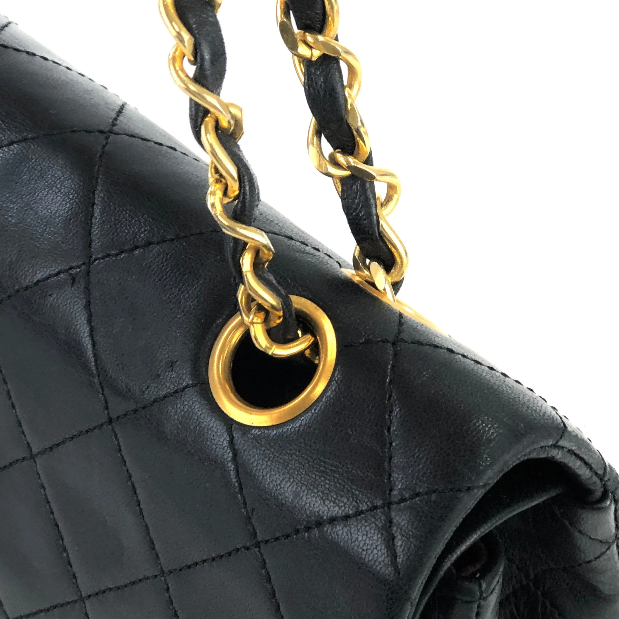 CHANEL Matelasse Coco Turn lock Lambskin Double flap Chain Shoulder bag Black Old Vintage 72dn4p
