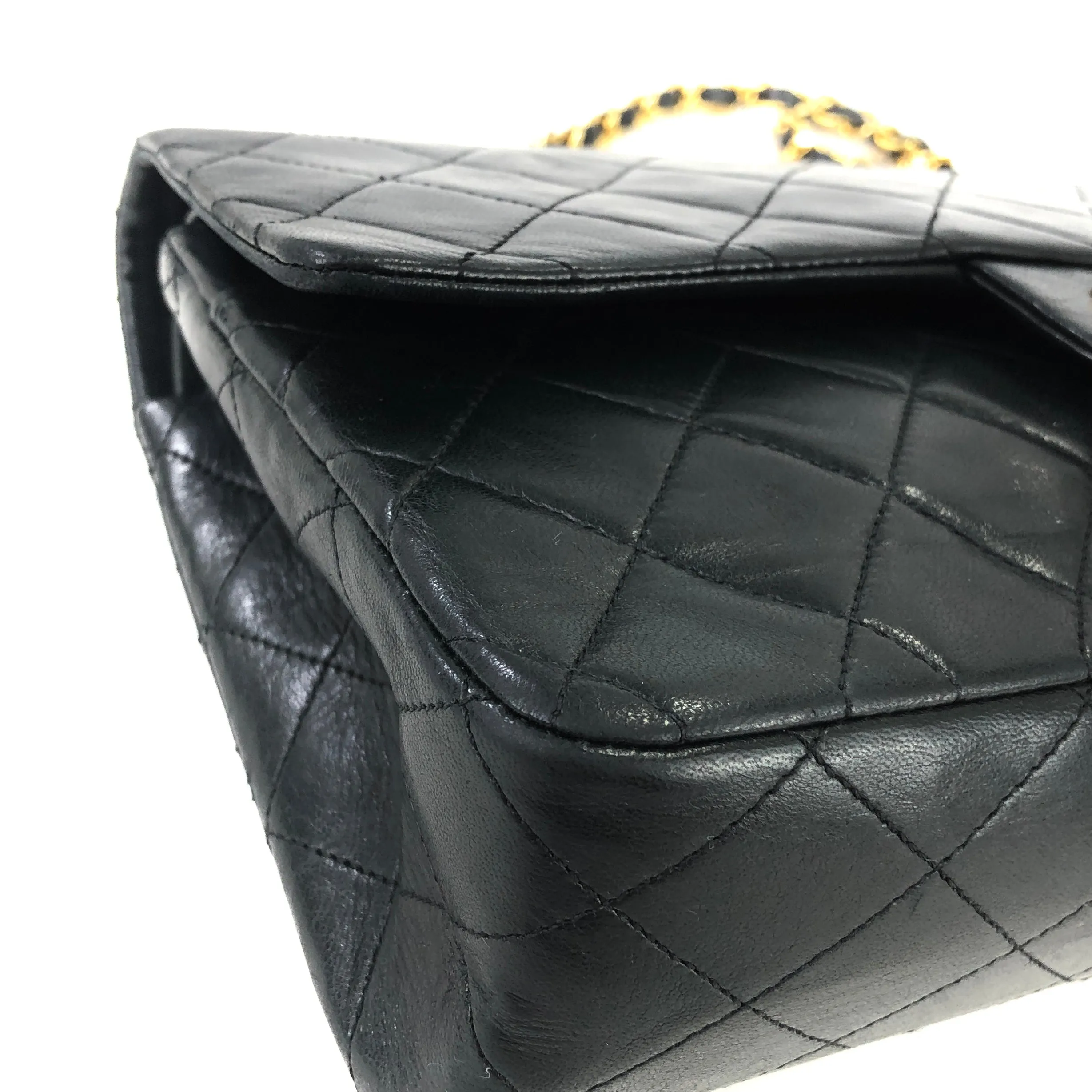 CHANEL Matelasse Coco Turn lock Lambskin Double flap Chain Shoulder bag Black Old Vintage 72dn4p