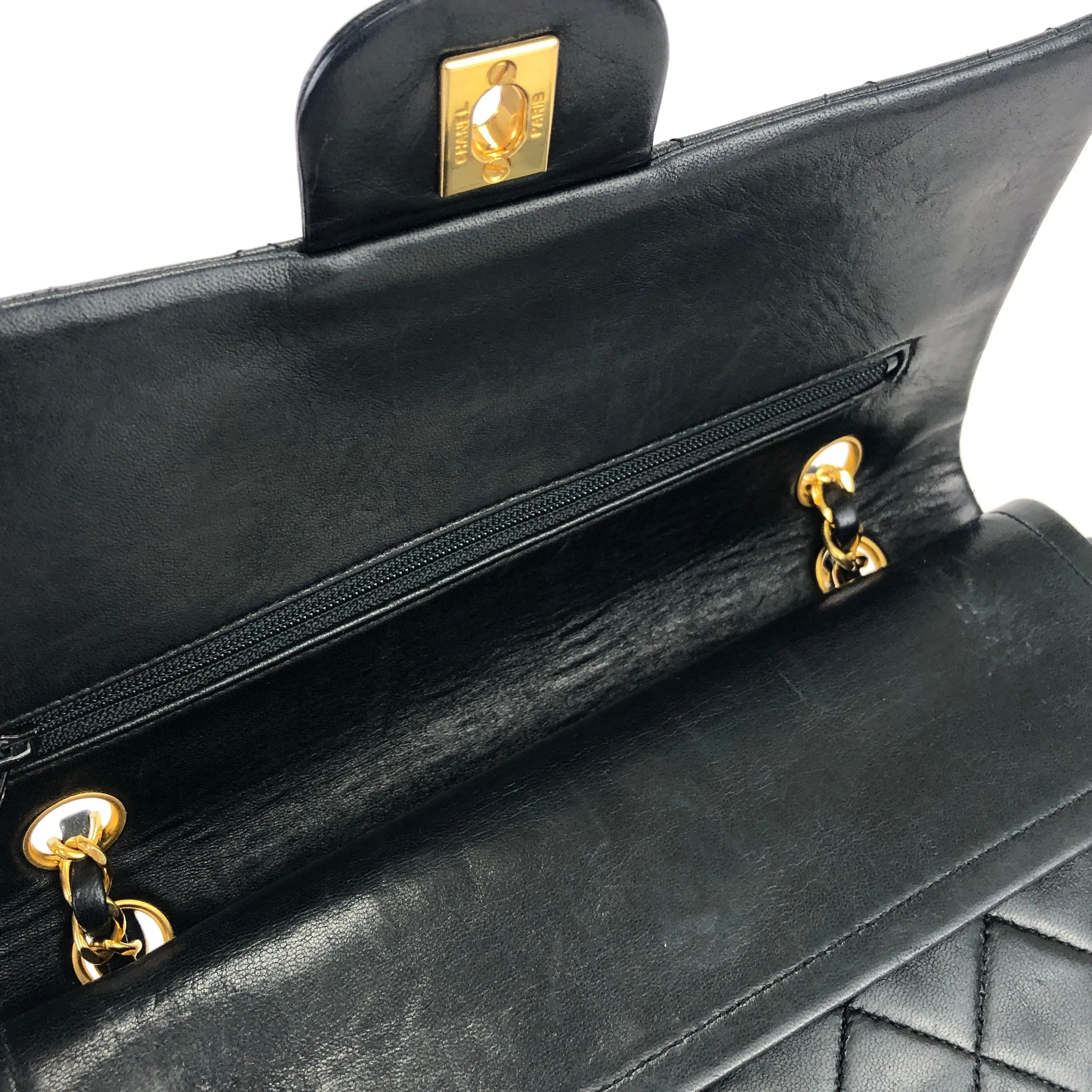 CHANEL Matelasse Coco Turn lock Lambskin Double flap Chain Shoulder bag Black Old Vintage 72dn4p