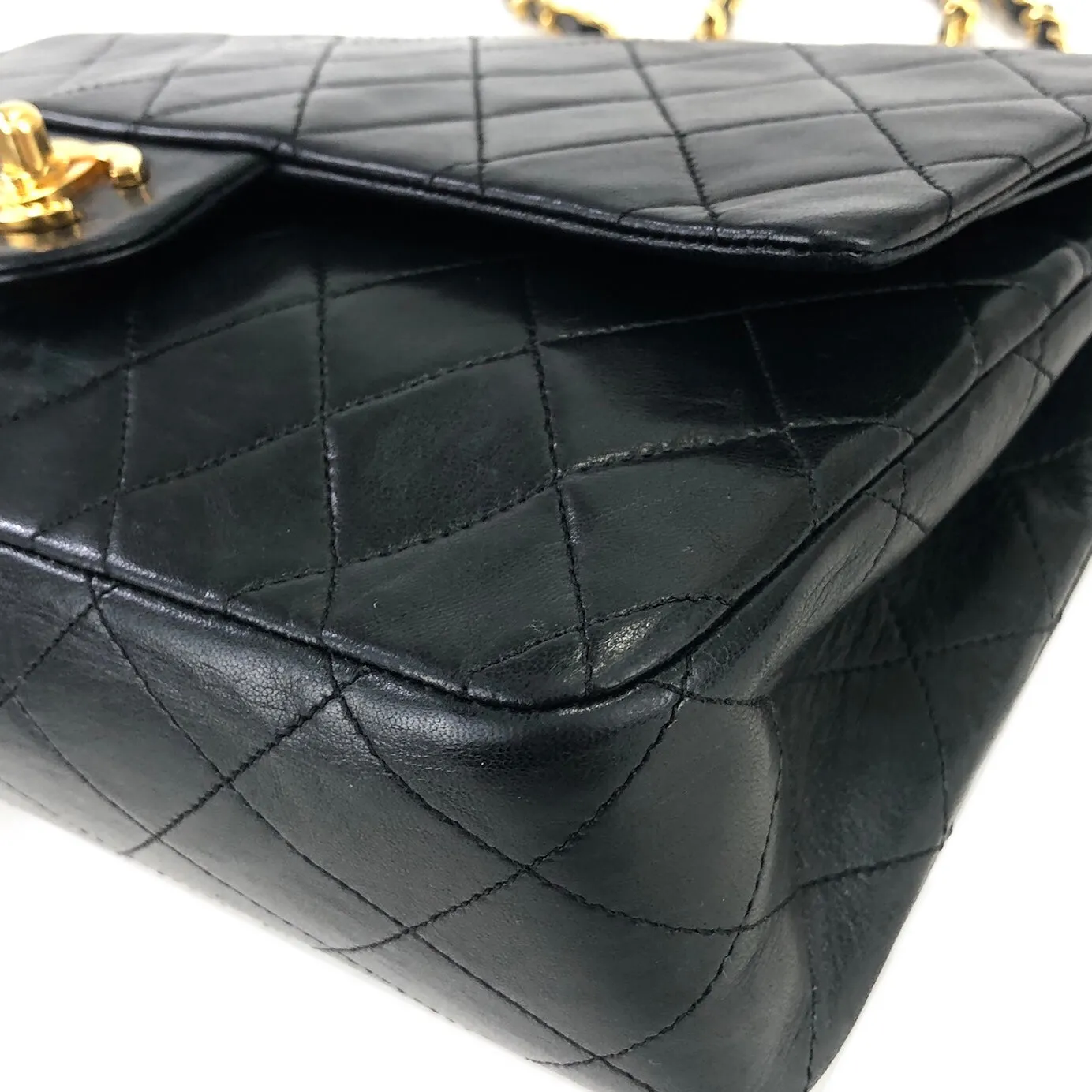 CHANEL Matelasse Coco Turn lock Lambskin Double flap Chain Shoulder bag Black Old Vintage 72dn4p