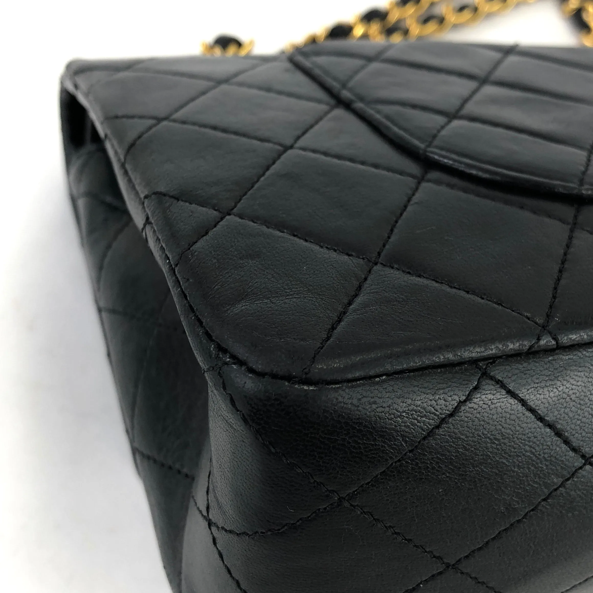 CHANEL Matelasse Coco Turn lock Lambskin Double flap Chain Shoulder bag Black Old Vintage 72dn4p