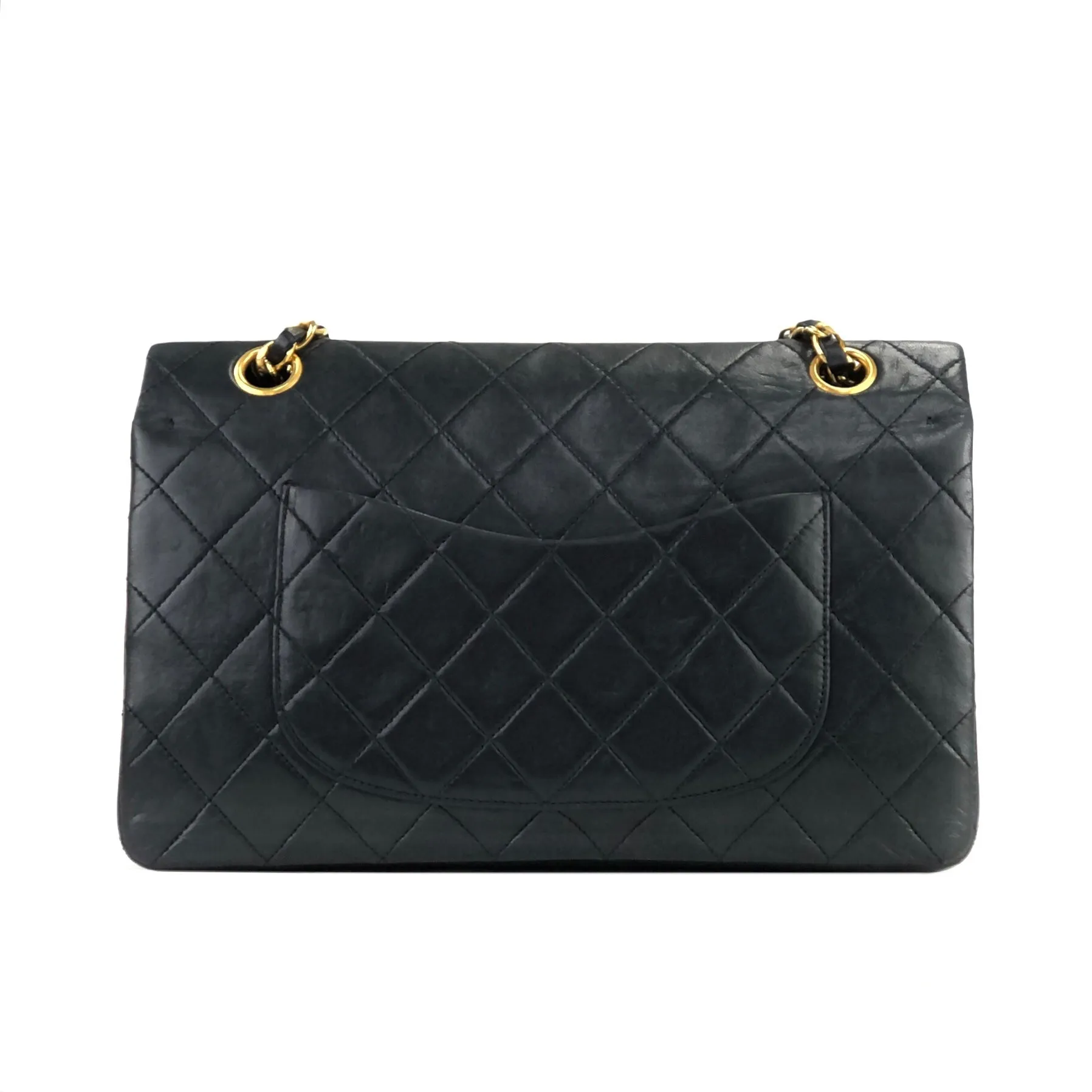 CHANEL Matelasse Coco Turn lock Lambskin Double flap Chain Shoulder bag Black Old Vintage 72dn4p