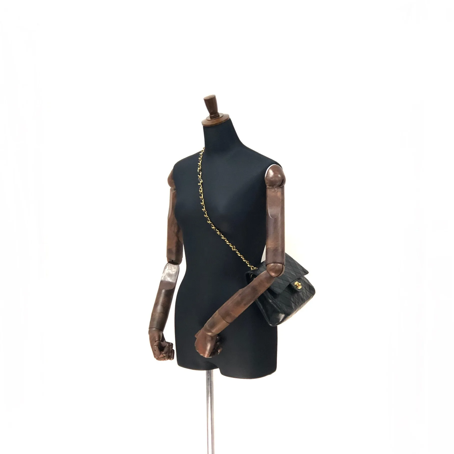 CHANEL Matelasse Coco Turn lock Lambskin Double flap Chain Shoulder bag Black Old Vintage 72dn4p