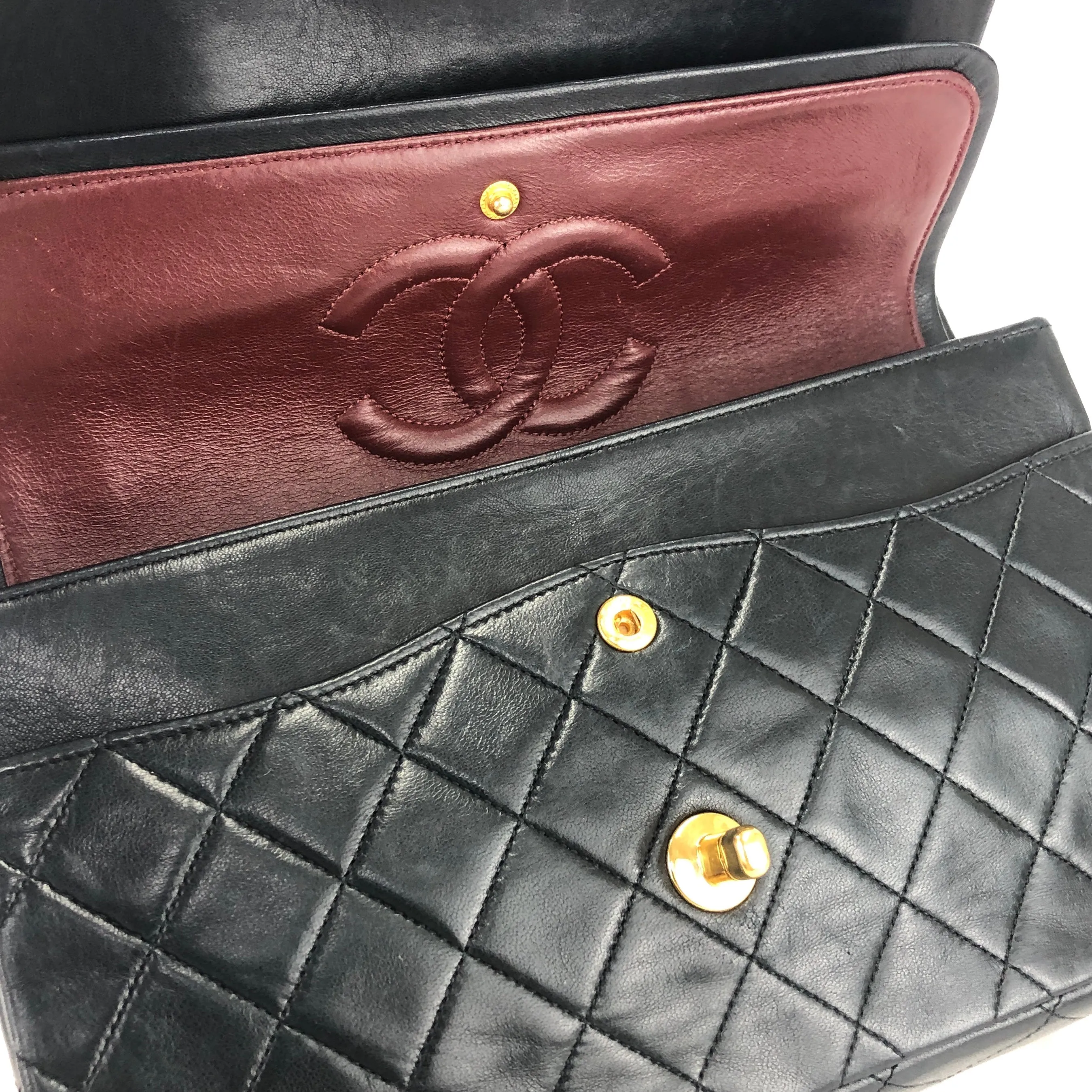 CHANEL Matelasse Coco Turn lock Lambskin Double flap Chain Shoulder bag Black Old Vintage 72dn4p