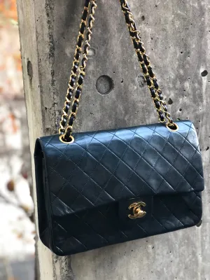 CHANEL Matelasse Coco Turn lock Lambskin Double flap Chain Shoulder bag Black Old Vintage 72dn4p