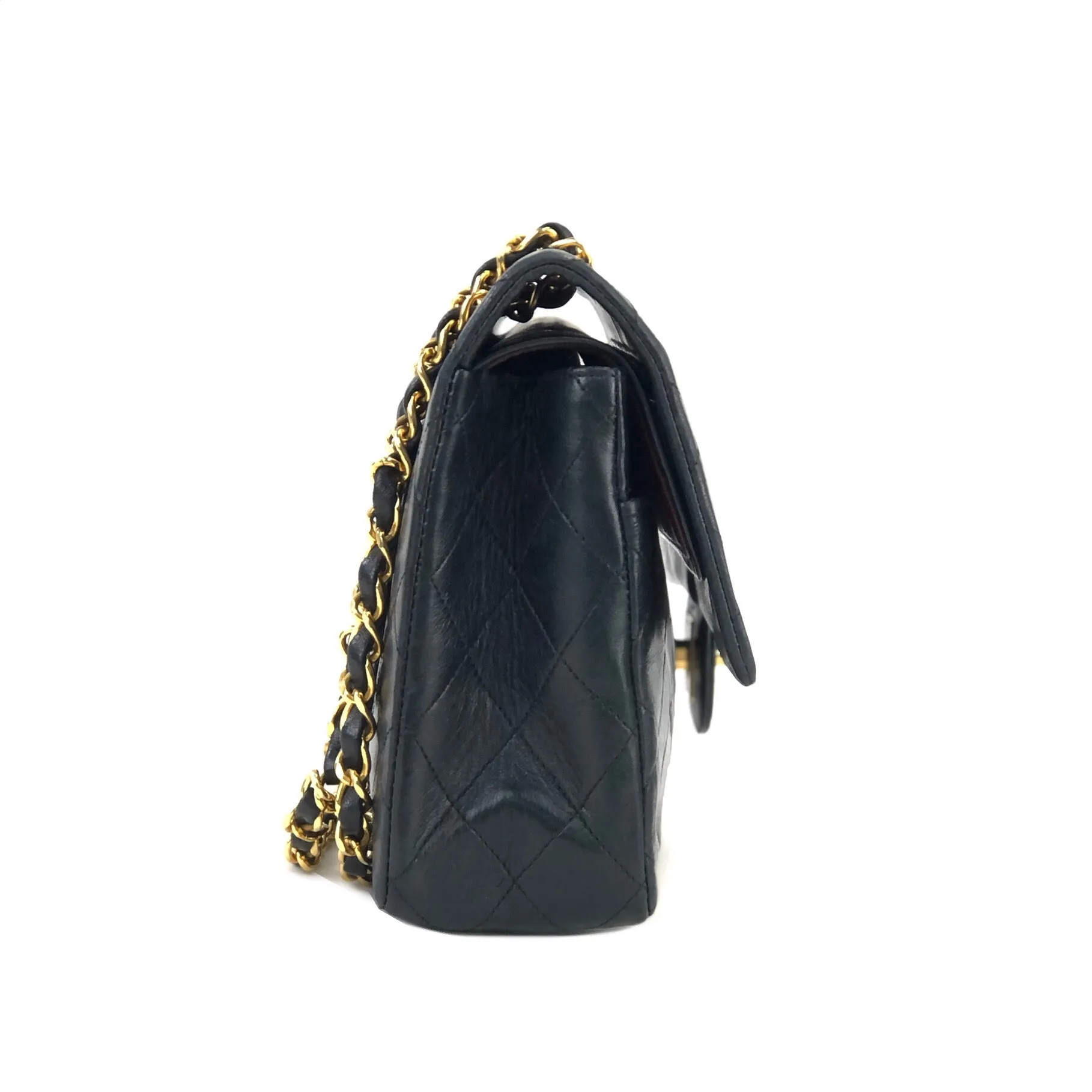 CHANEL Matelasse Coco Turn lock Lambskin Double flap Chain Shoulder bag Black Old Vintage 72dn4p