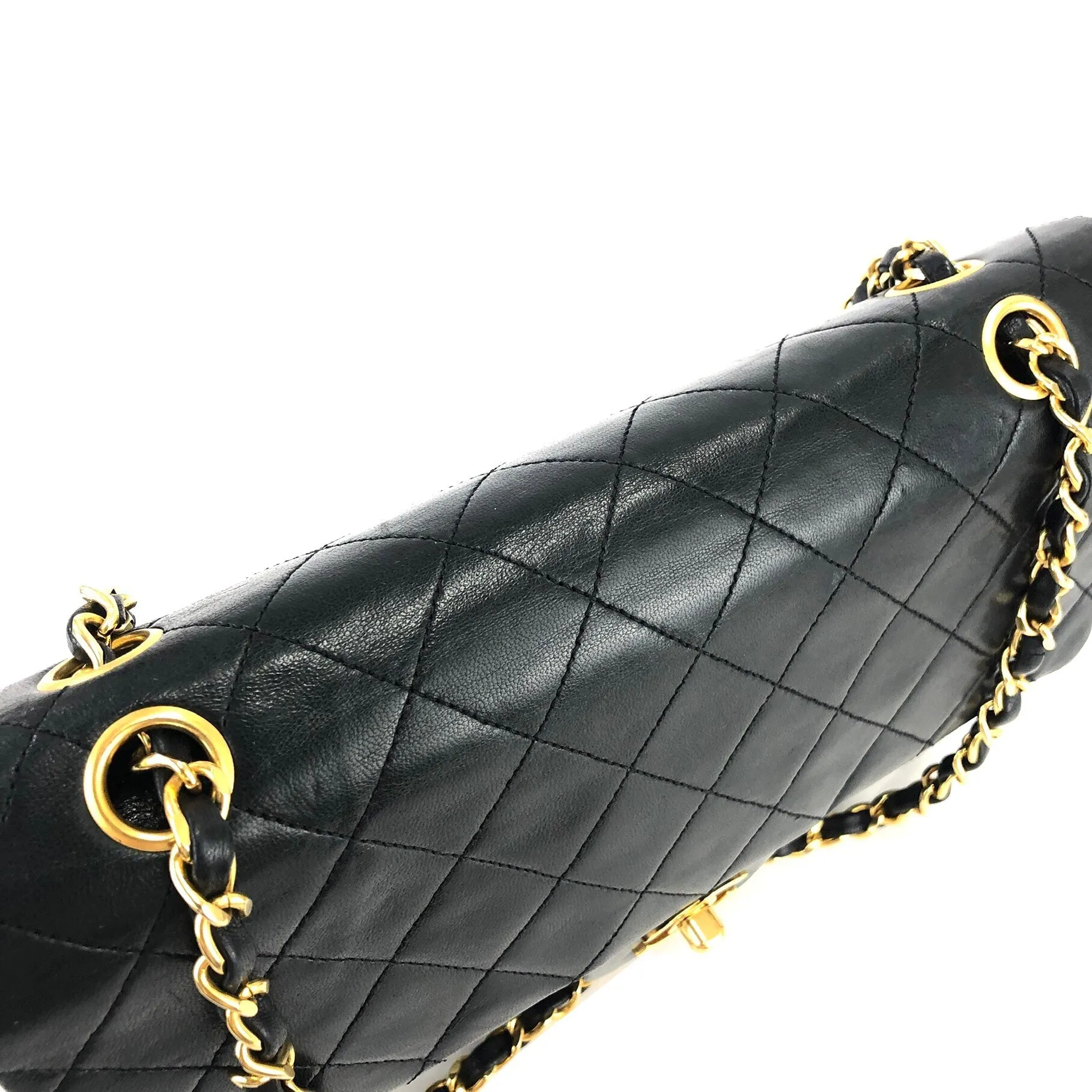 CHANEL Matelasse Coco Turn lock Lambskin Double flap Chain Shoulder bag Black Old Vintage 72dn4p