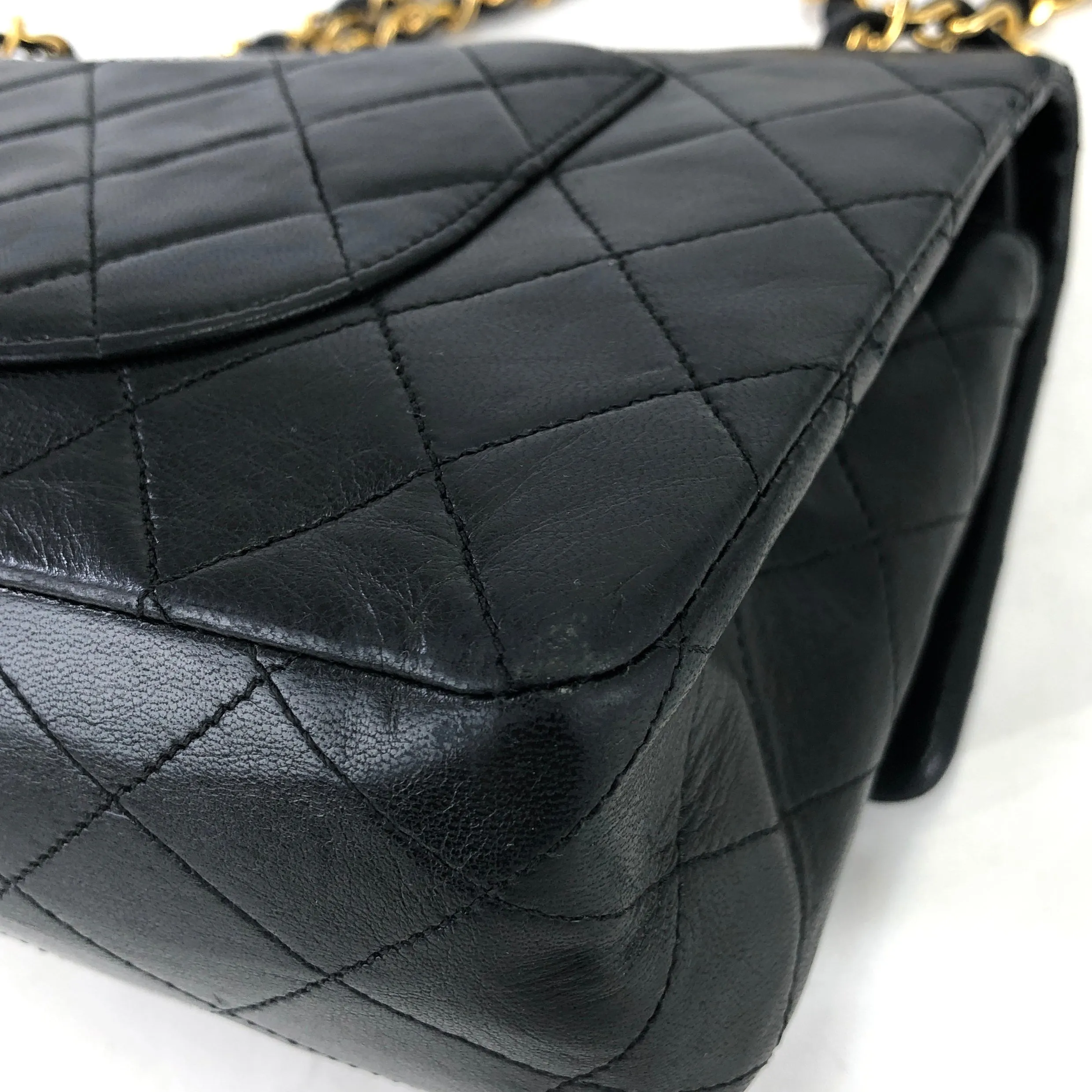 CHANEL Matelasse Coco Turn lock Lambskin Double flap Chain Shoulder bag Black Old Vintage 72dn4p