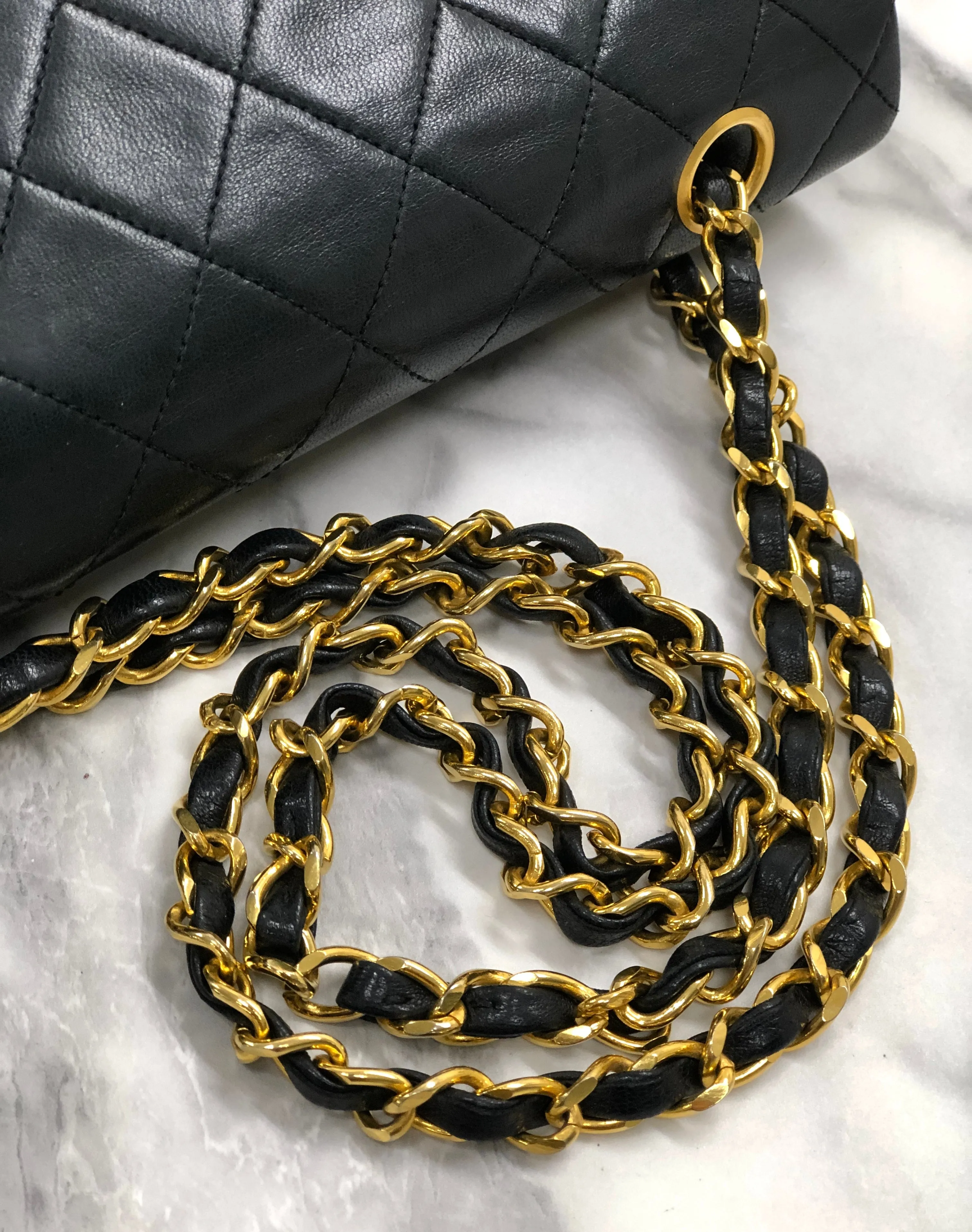 CHANEL Matelasse Coco Turn lock Lambskin Double flap Chain Shoulder bag Black Old Vintage 72dn4p