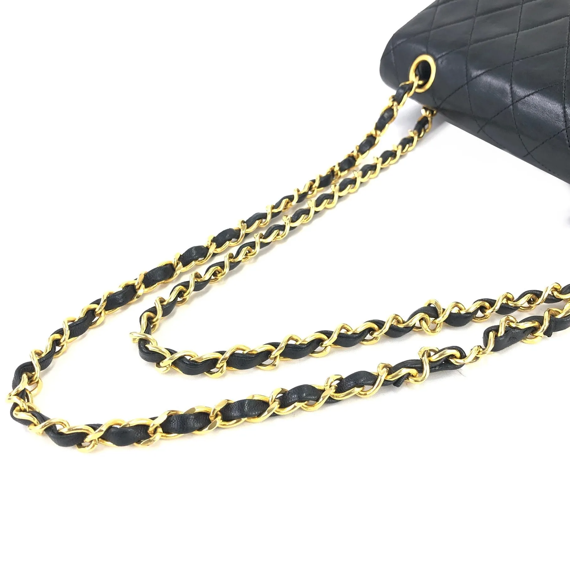 CHANEL Matelasse Coco Turn lock Lambskin Double flap Chain Shoulder bag Black Old Vintage 72dn4p