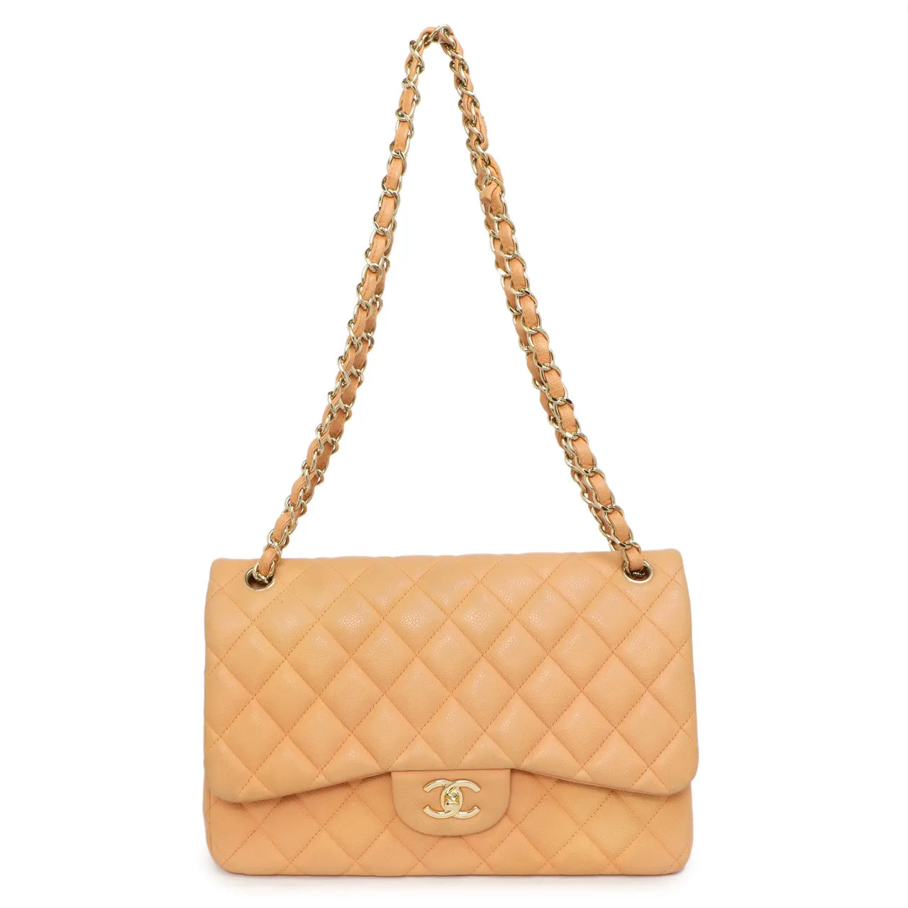 Chanel Peach Quilted Caviar Jumbo Classic Double Flap
