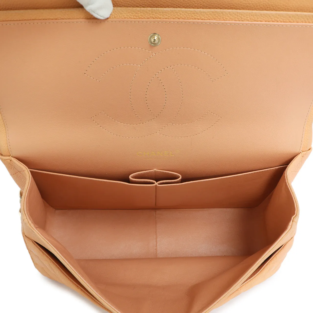 Chanel Peach Quilted Caviar Jumbo Classic Double Flap