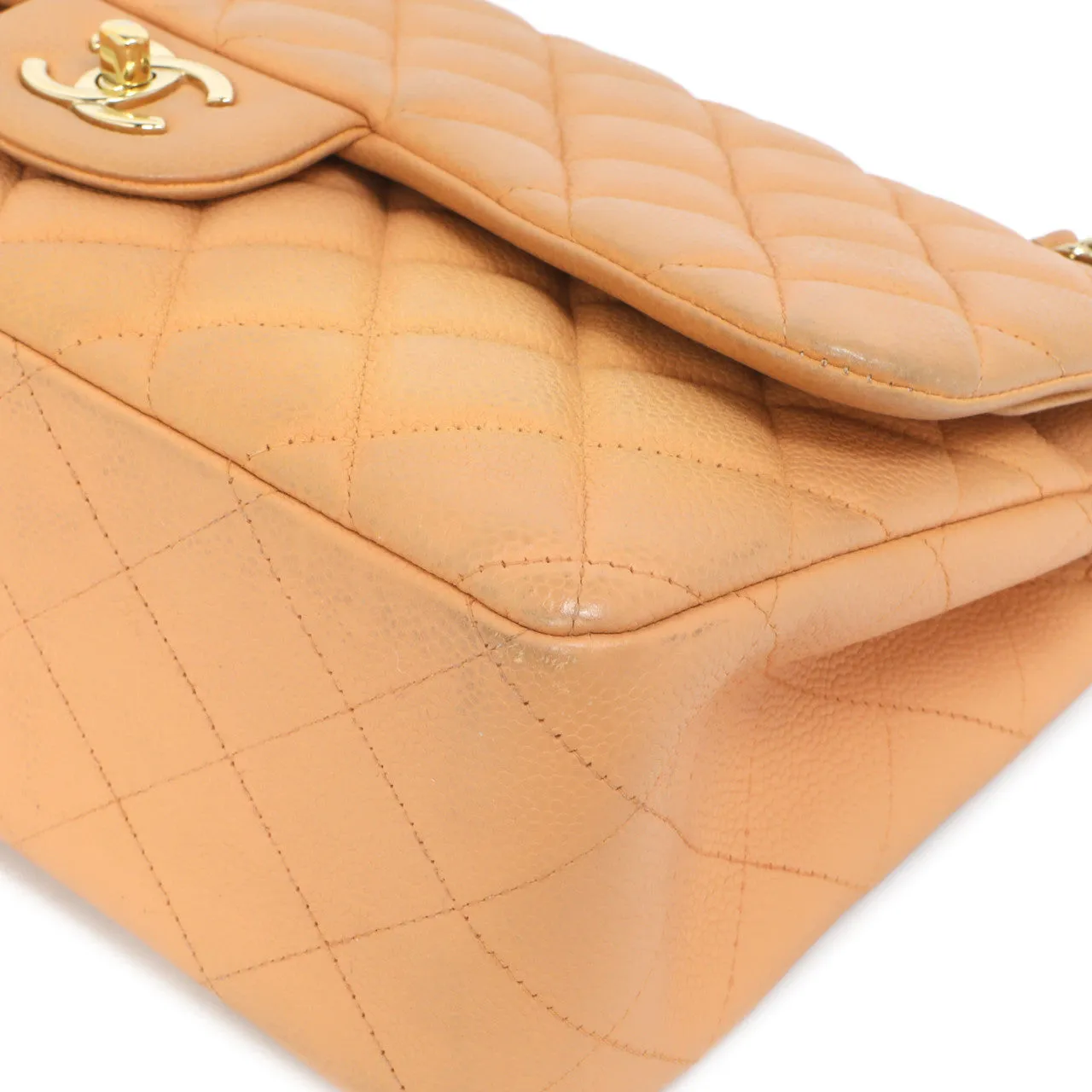 Chanel Peach Quilted Caviar Jumbo Classic Double Flap