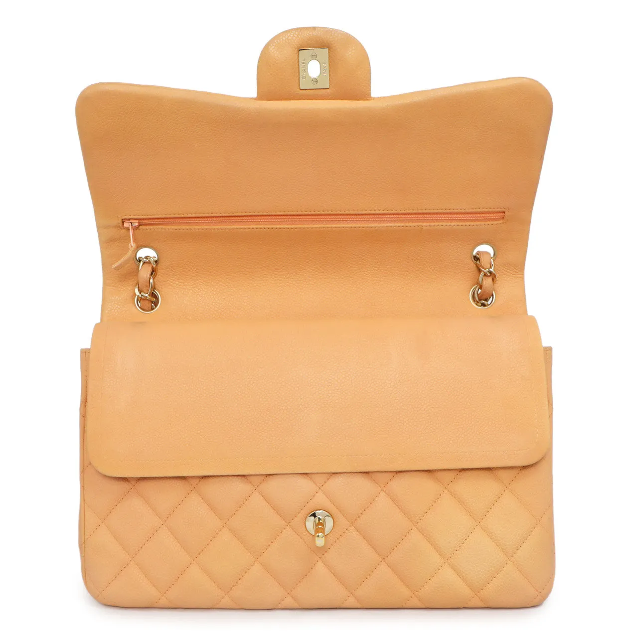 Chanel Peach Quilted Caviar Jumbo Classic Double Flap