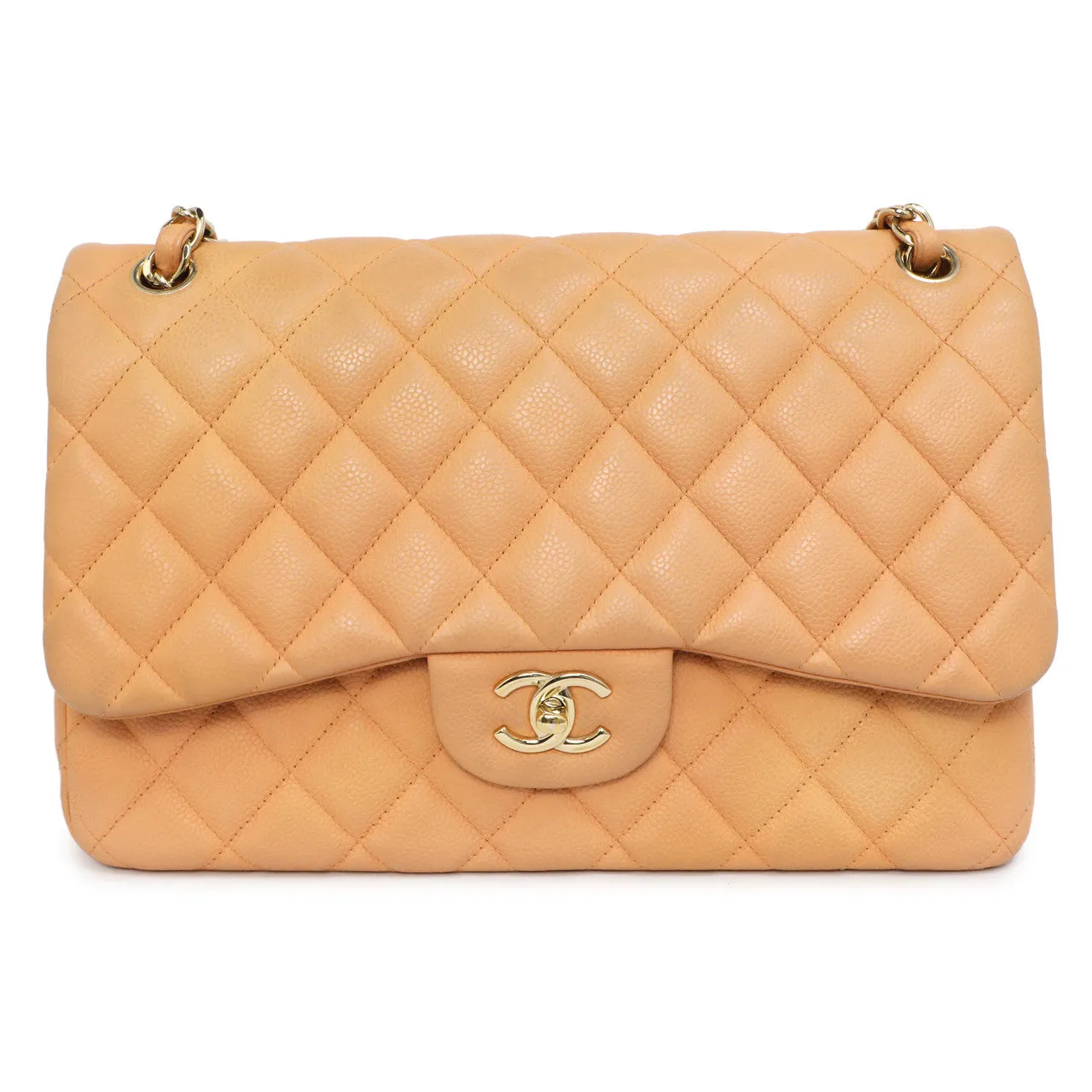 Chanel Peach Quilted Caviar Jumbo Classic Double Flap