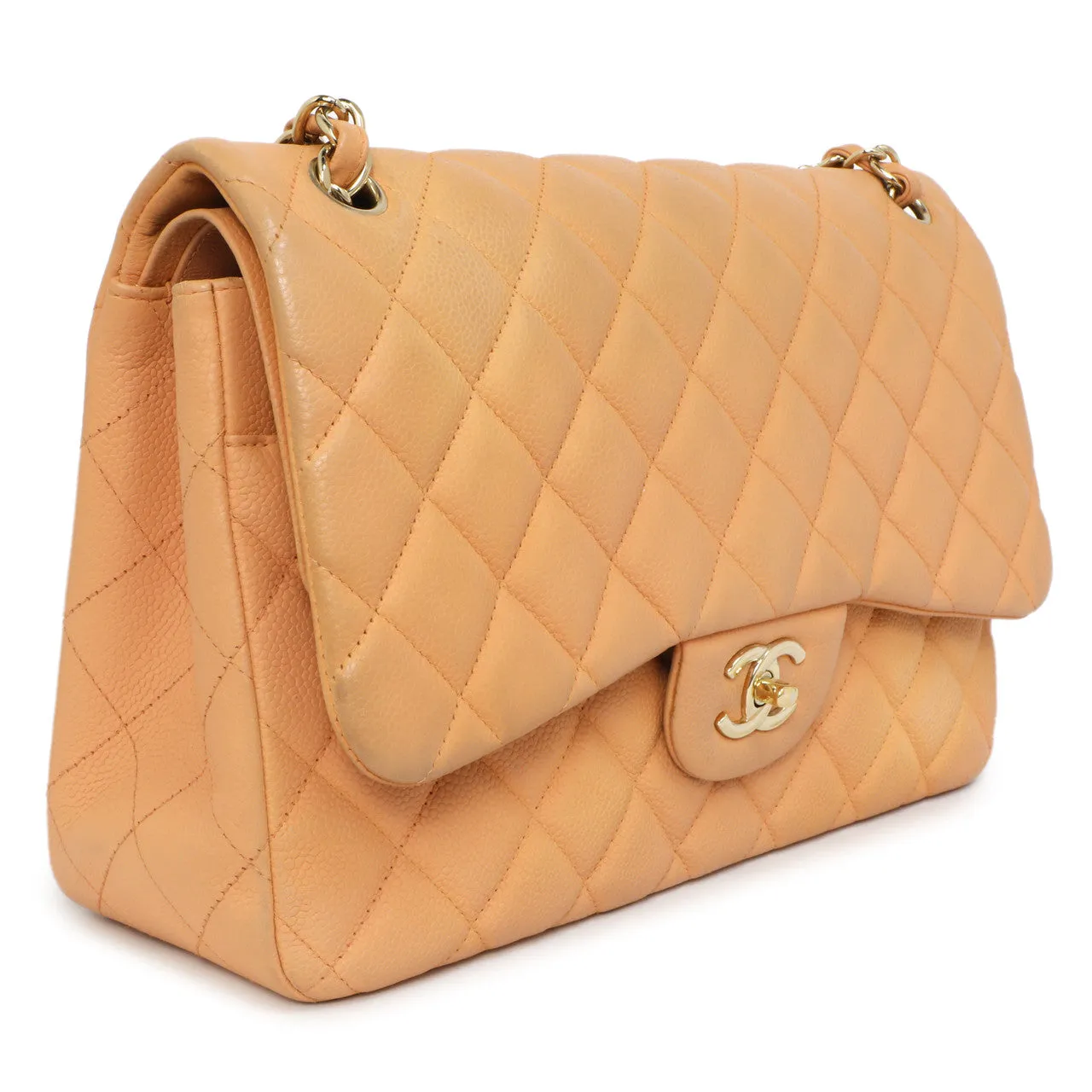 Chanel Peach Quilted Caviar Jumbo Classic Double Flap