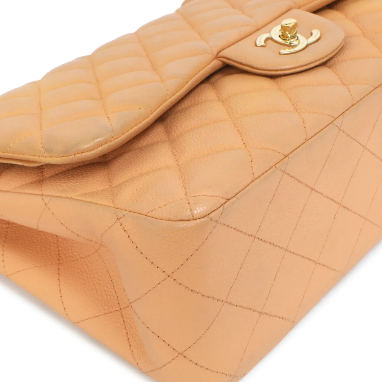 Chanel Peach Quilted Caviar Jumbo Classic Double Flap