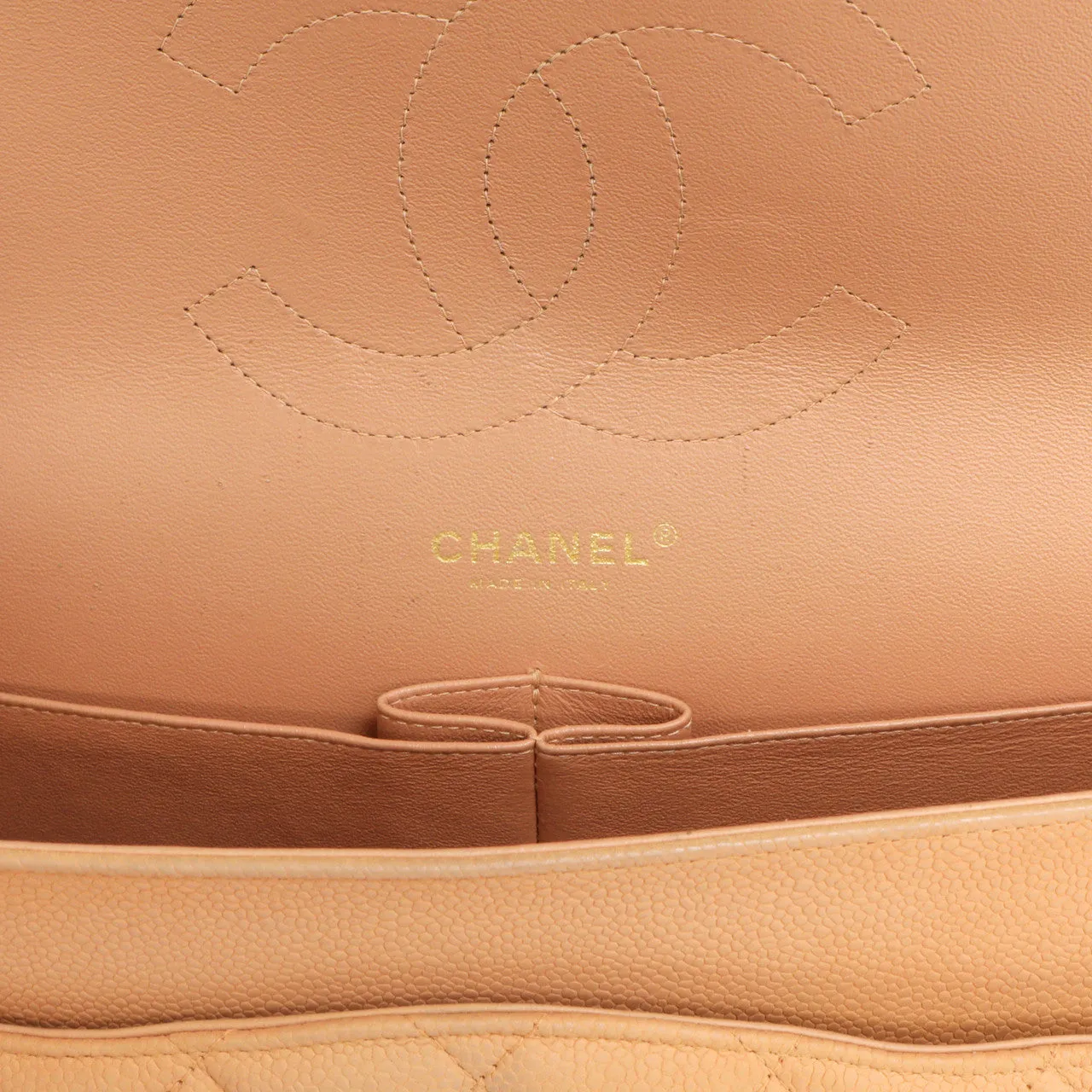 Chanel Peach Quilted Caviar Jumbo Classic Double Flap