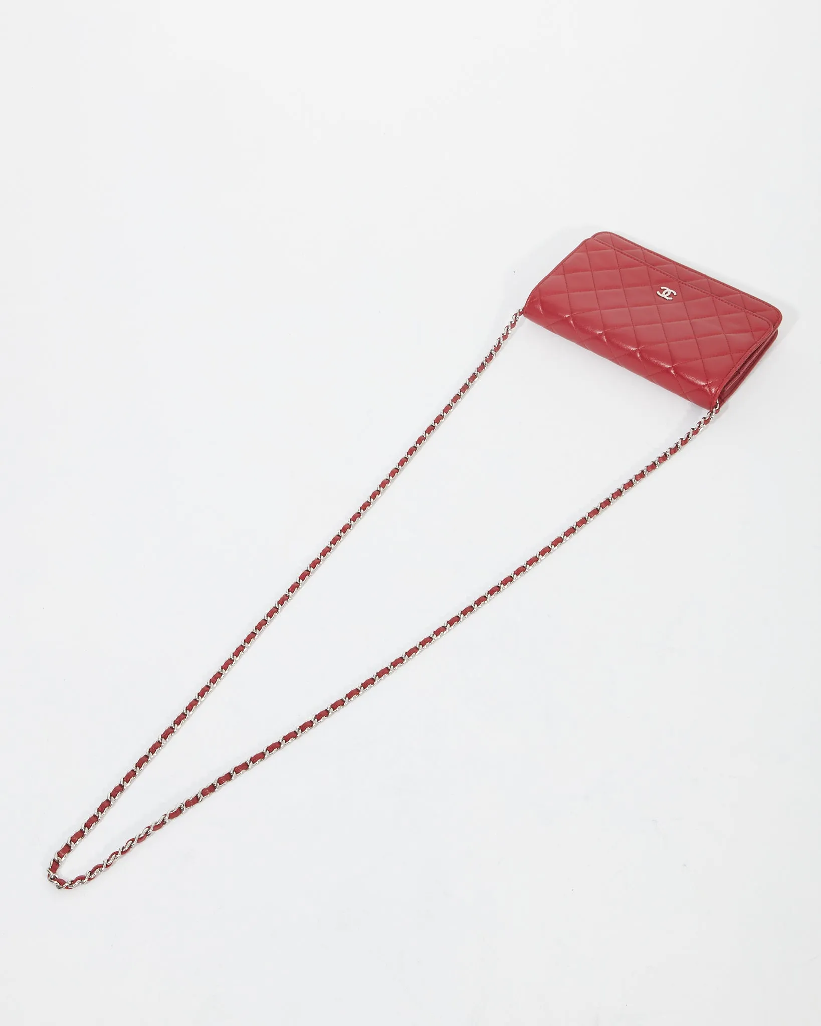 Chanel Red Lambskin Leather SHW Wallet On chain