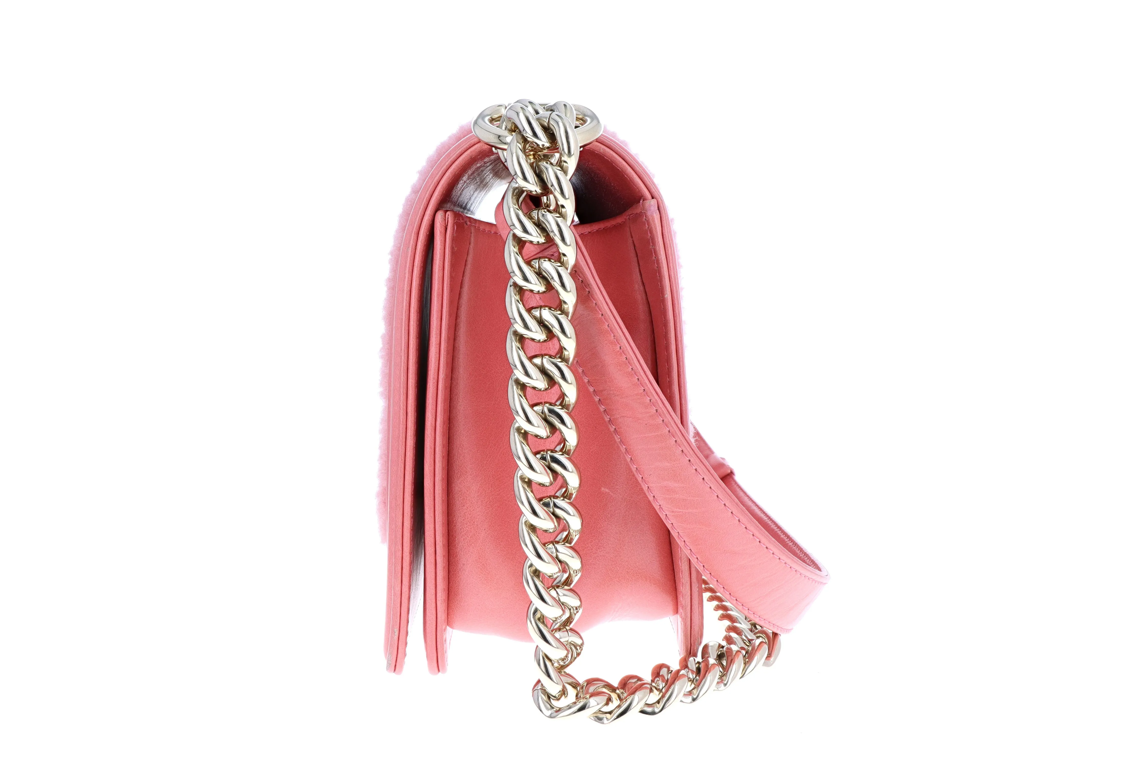 Chanel Shearling Boy Flap Bag Medium Pink