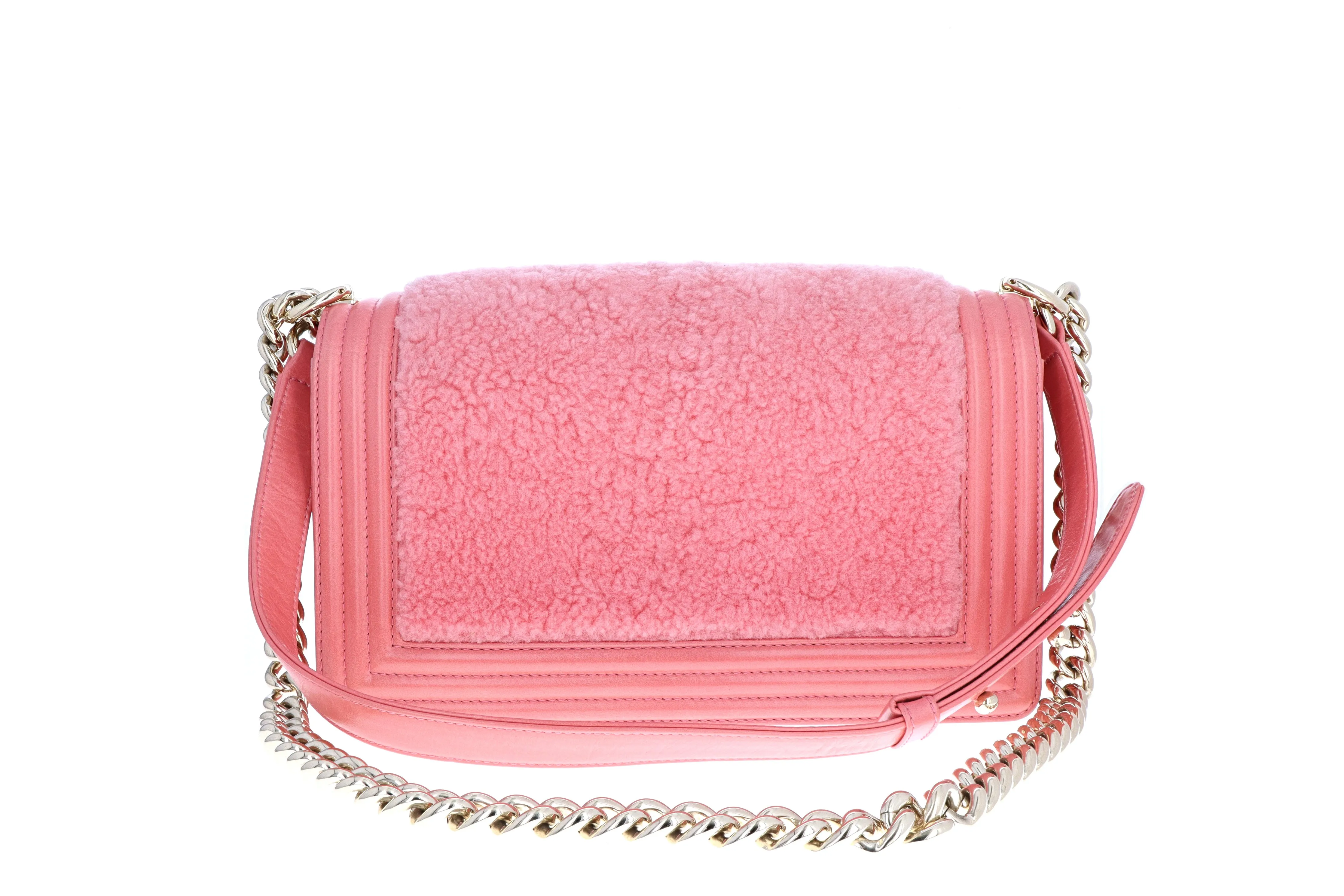 Chanel Shearling Boy Flap Bag Medium Pink
